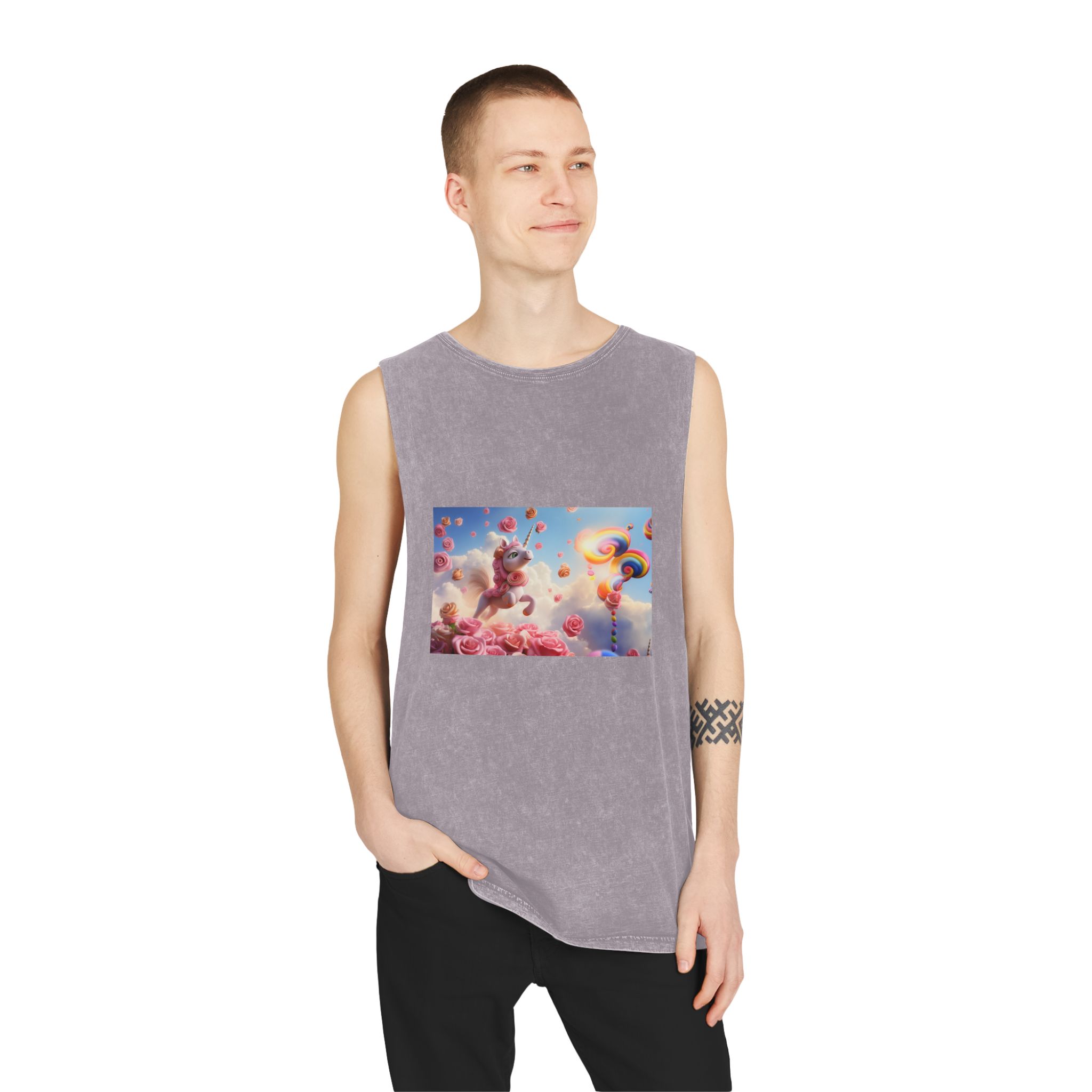 There Is Unicorn That Is Flying Through Air With Roses Generative Ai Unisex Stonewash Tank Top - Image 19
