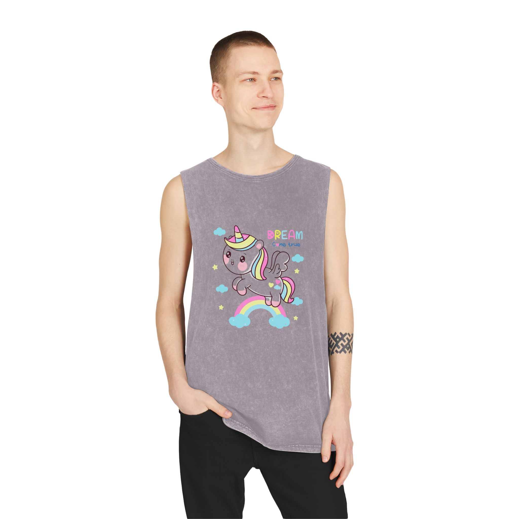 Cute Unicorn Pegasus Cartoon Fly Pastel Rainbow Kawaii Animal Unisex Stonewash Tank Top - Image 19