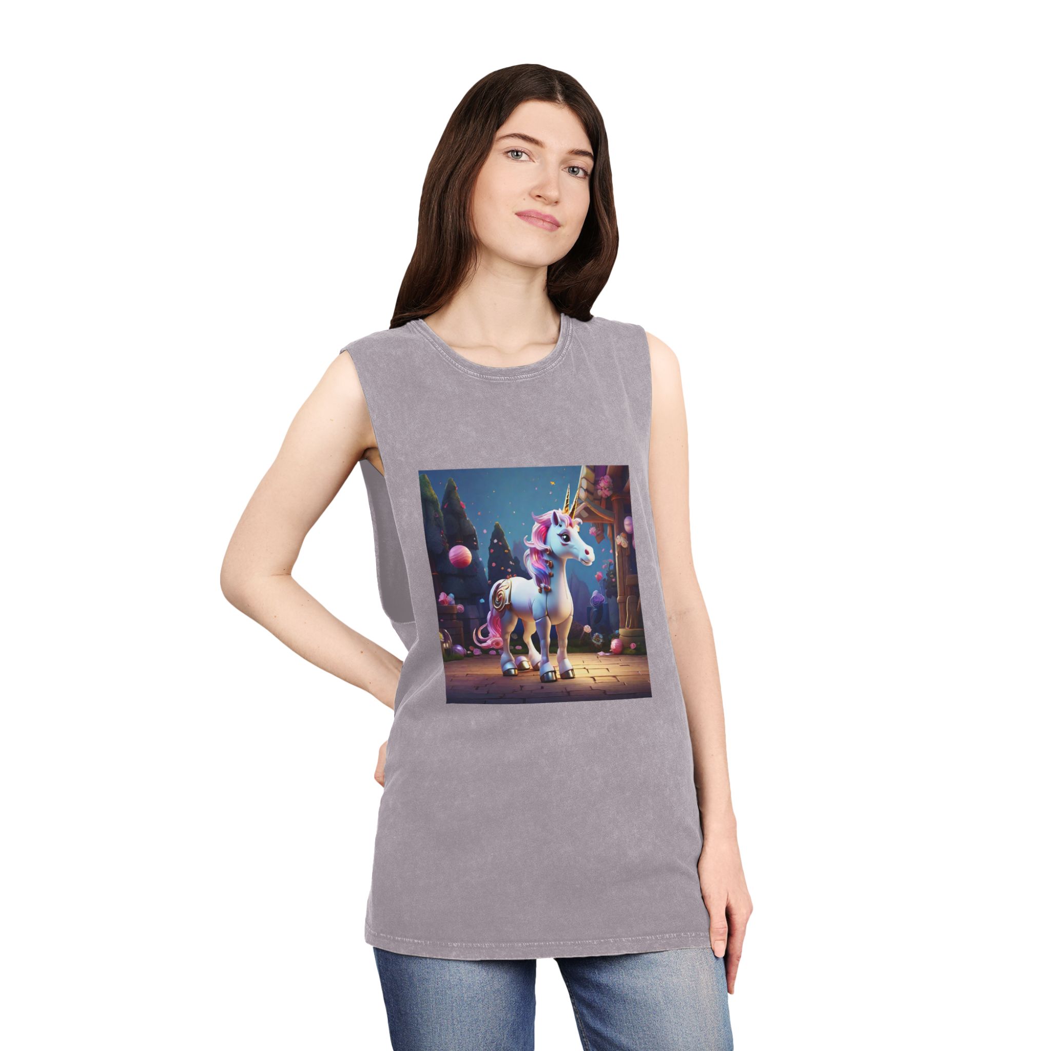 Animated Unicorn Children Generated By Ai (5) Unisex Stonewash Tank Top - Image 20