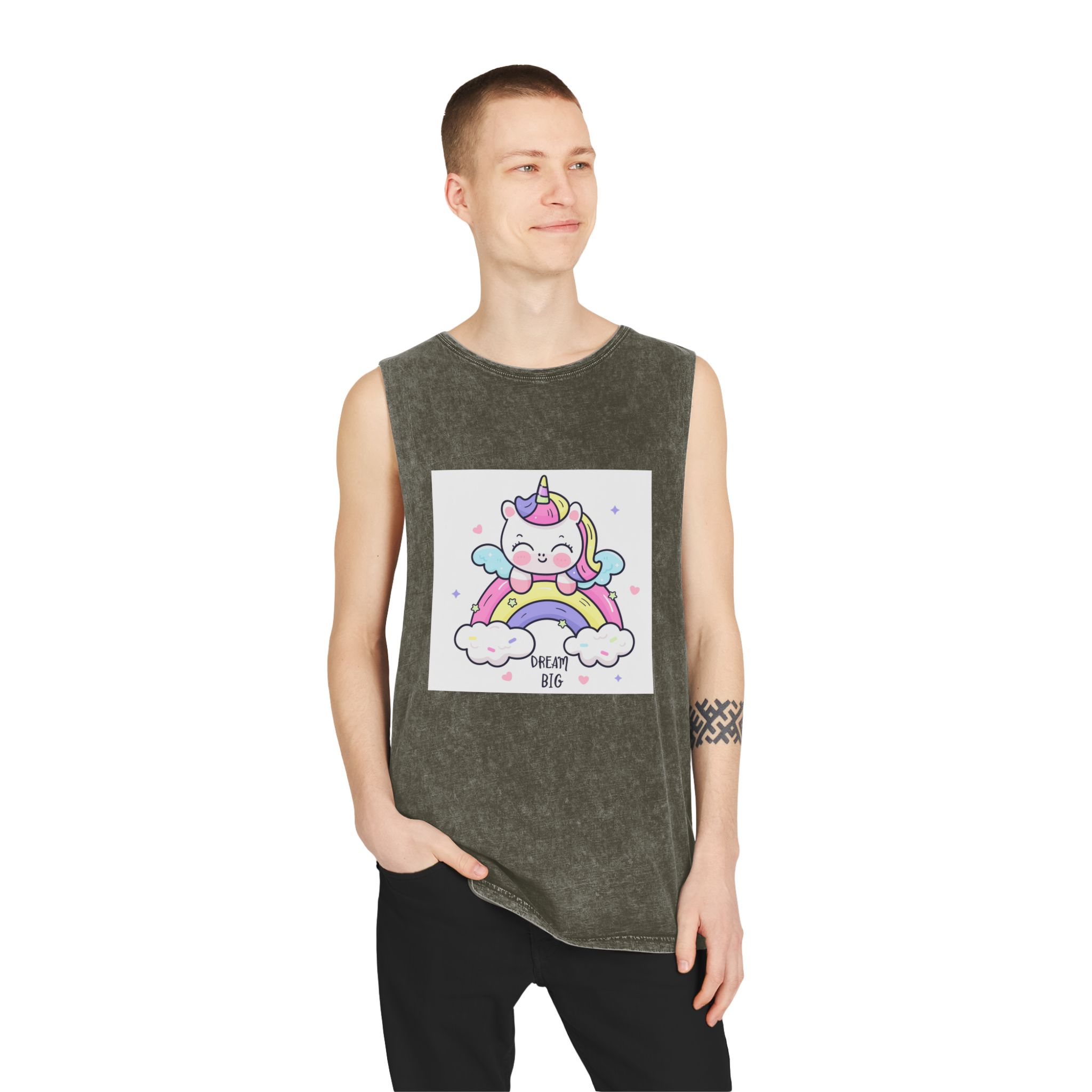 Cute Unicorn Rainbow Kawaii Animal Baby Cartoon Dream Big Unisex Stonewash Tank Top - Image 7