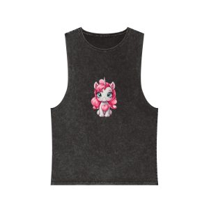 Cartoon Unicorn With Pink Hair Heart Shaped Tail Generative Ai Unisex Stonewash Tank Top