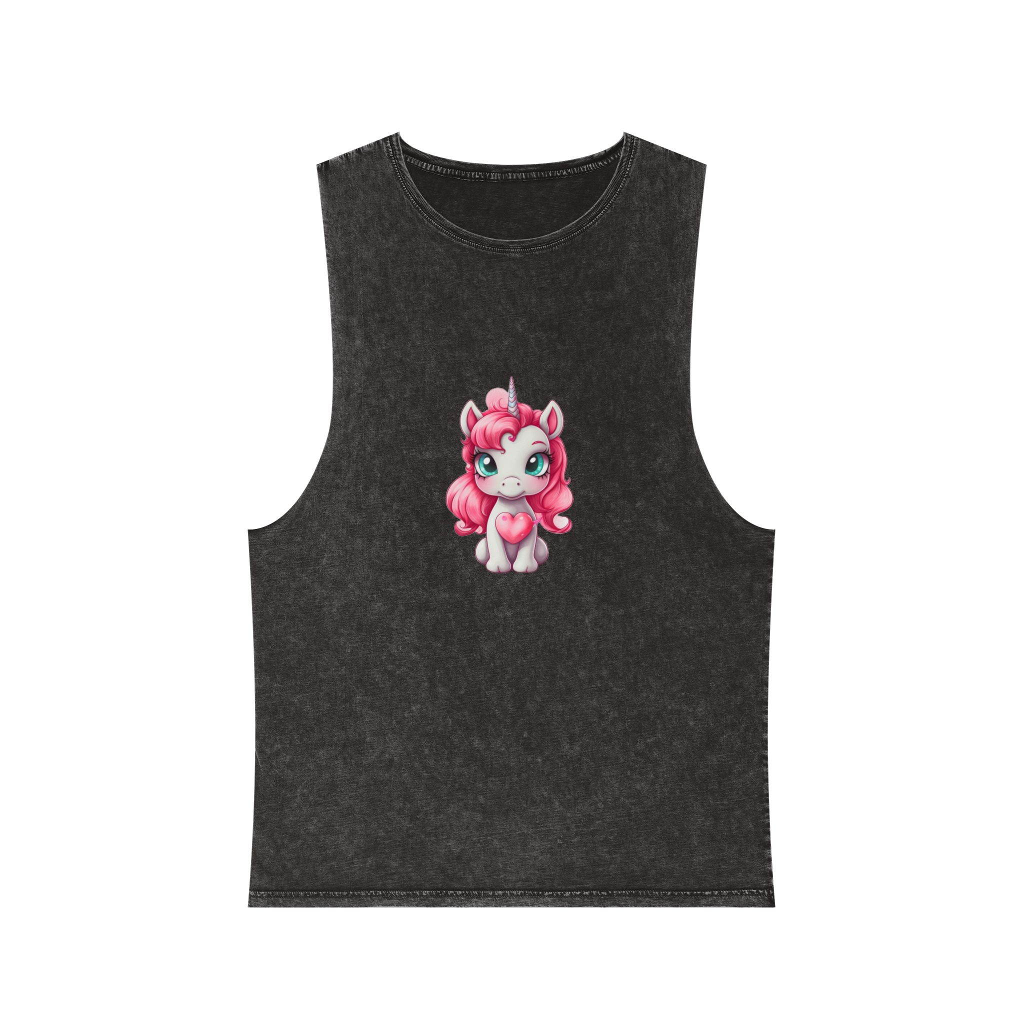 Cartoon Unicorn With Pink Hair Heart Shaped Tail Generative Ai Unisex Stonewash Tank Top
