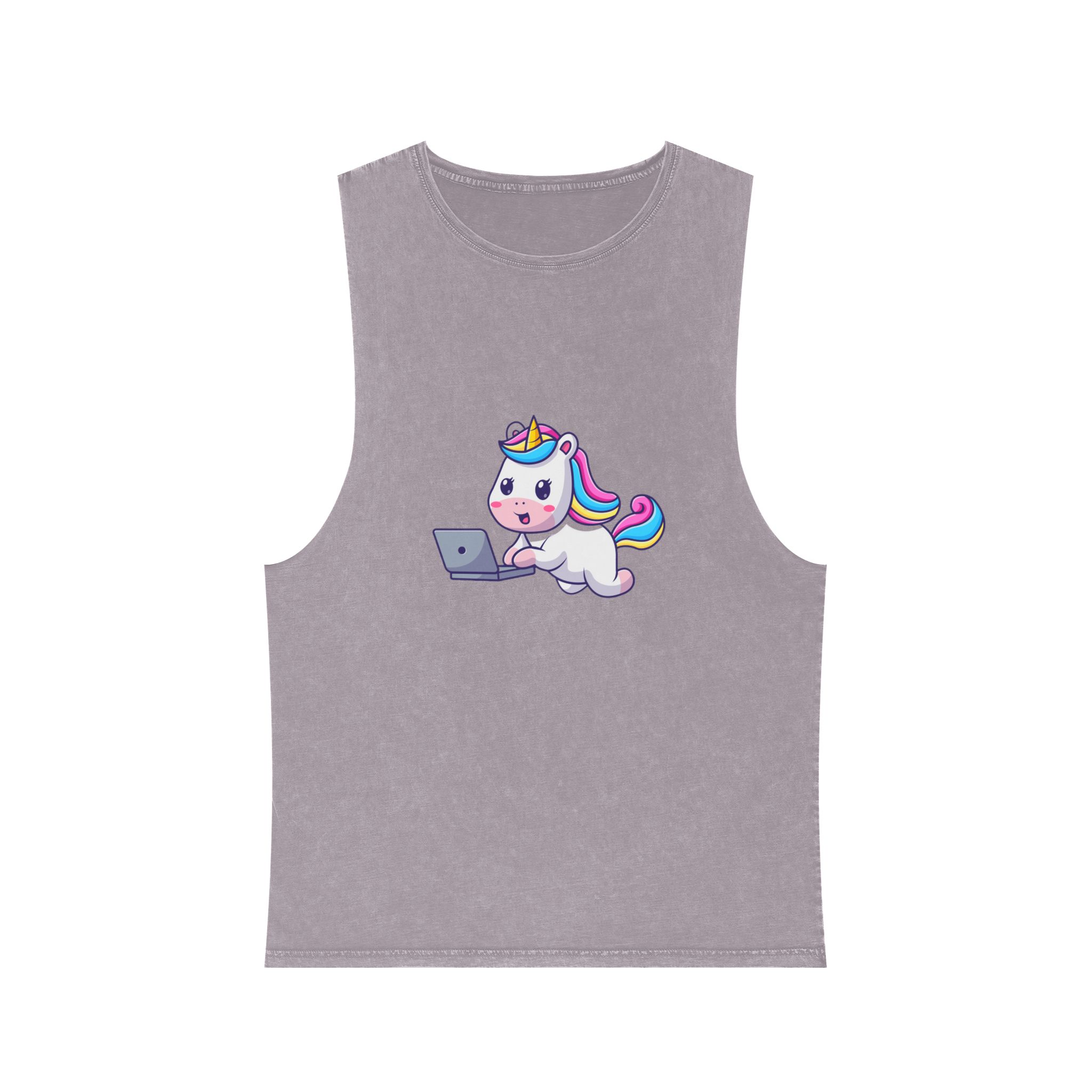Cute Unicorn Computer Unisex Stonewash Tank Top - Image 17