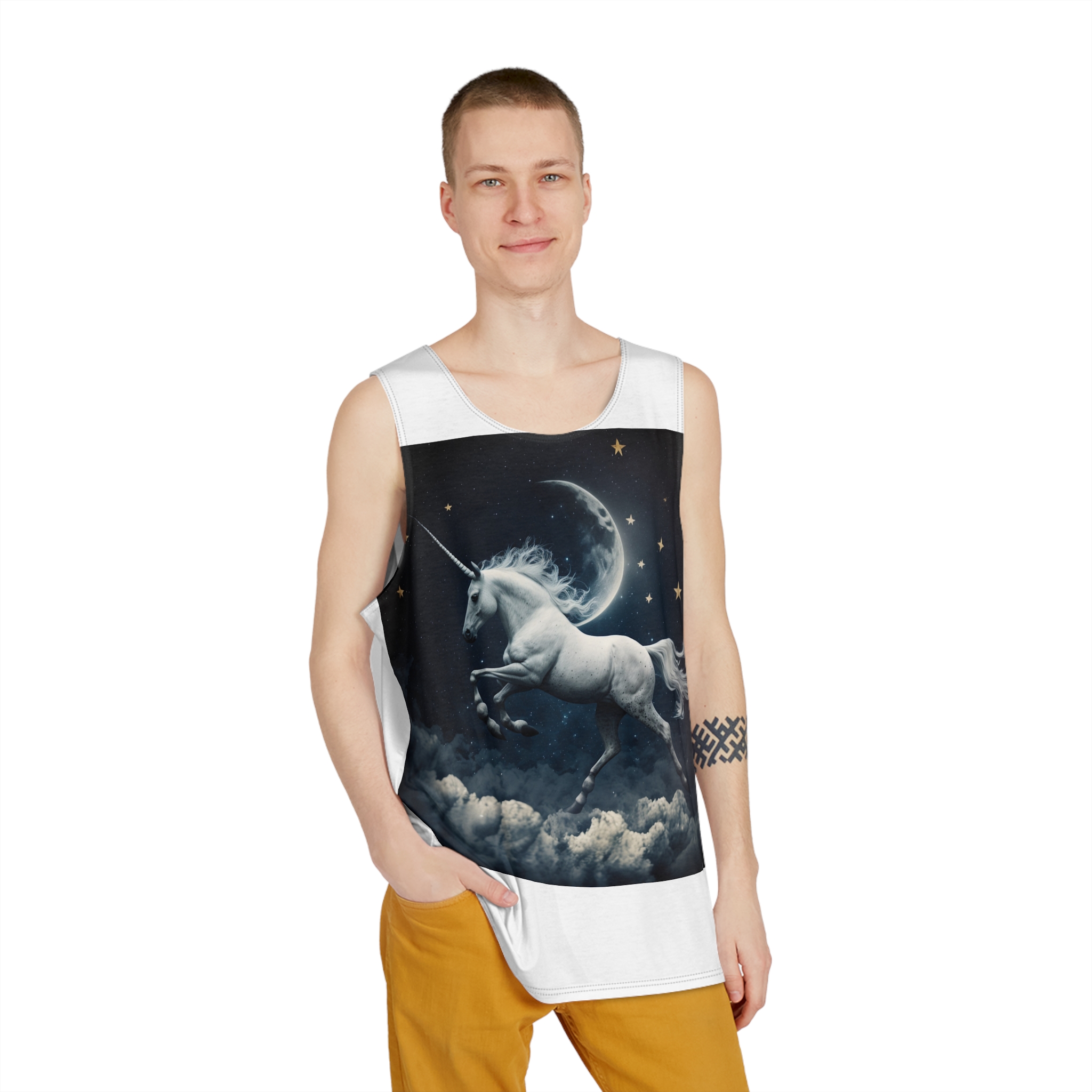 Unicorn Clouds With Full Moon Background Generative Ai Mens Tank Aop - Image 3