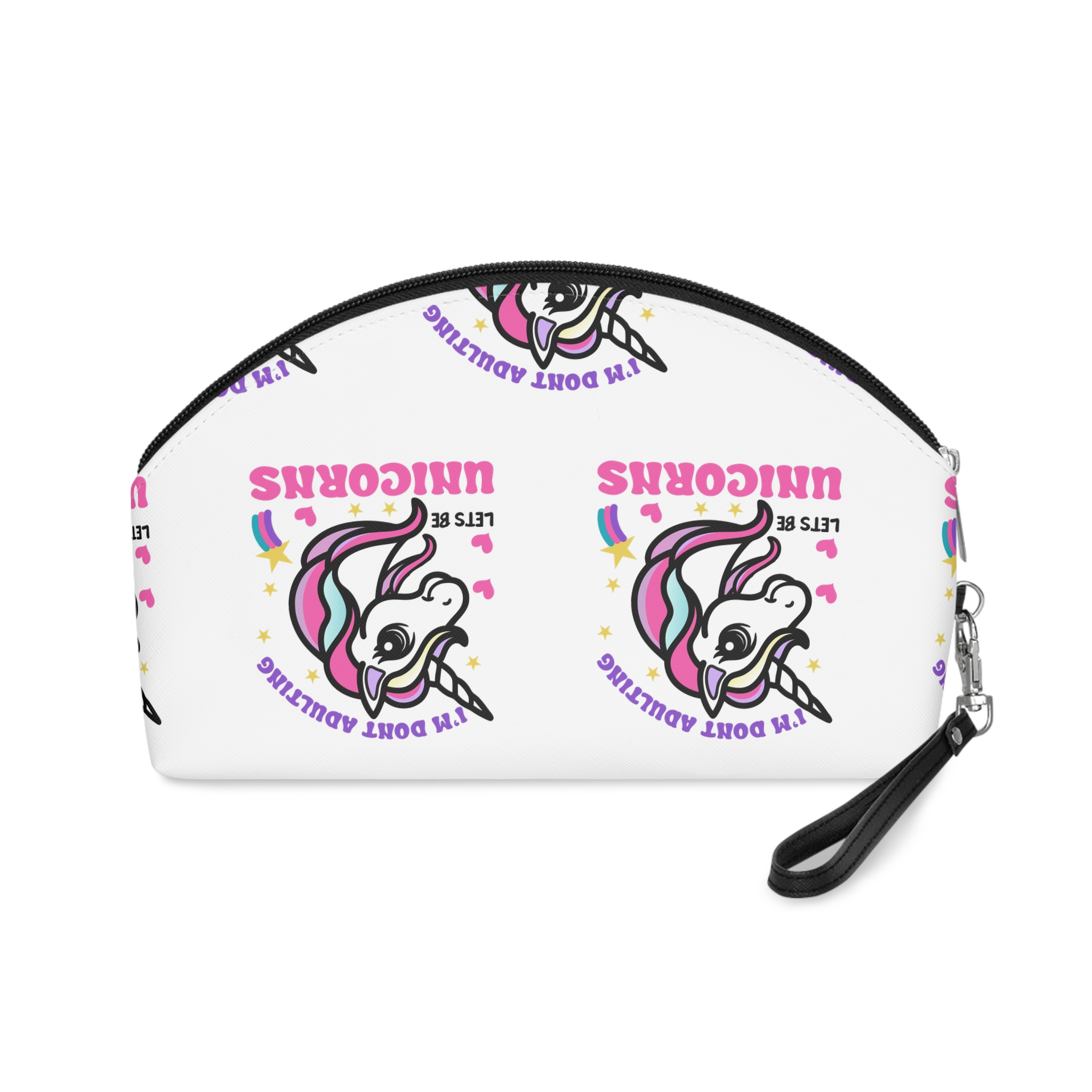 Cute Unicorn Illustration With Rainbow Stars Hearts Makeup Bag - Image 2