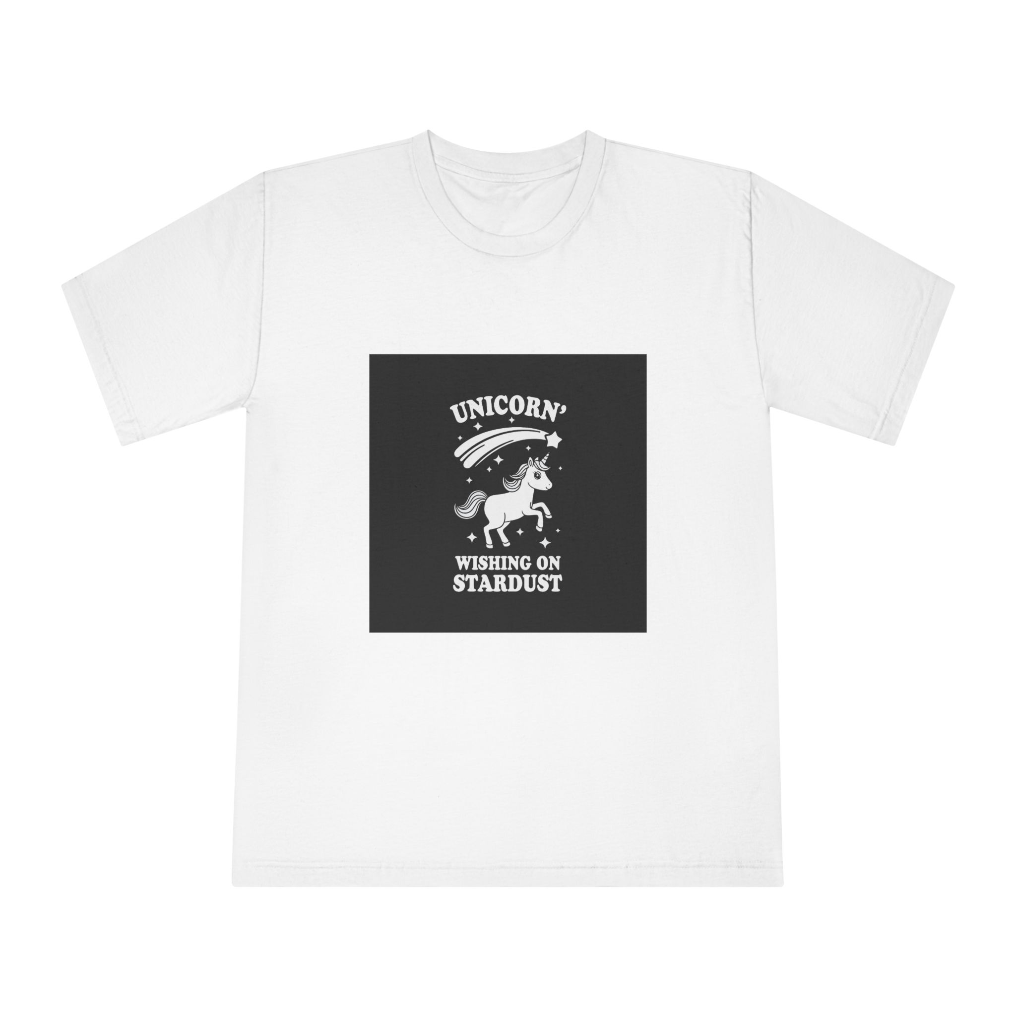 White Unicorn With Star It Is Black Background Unisex Classic Crewneck T Shirt