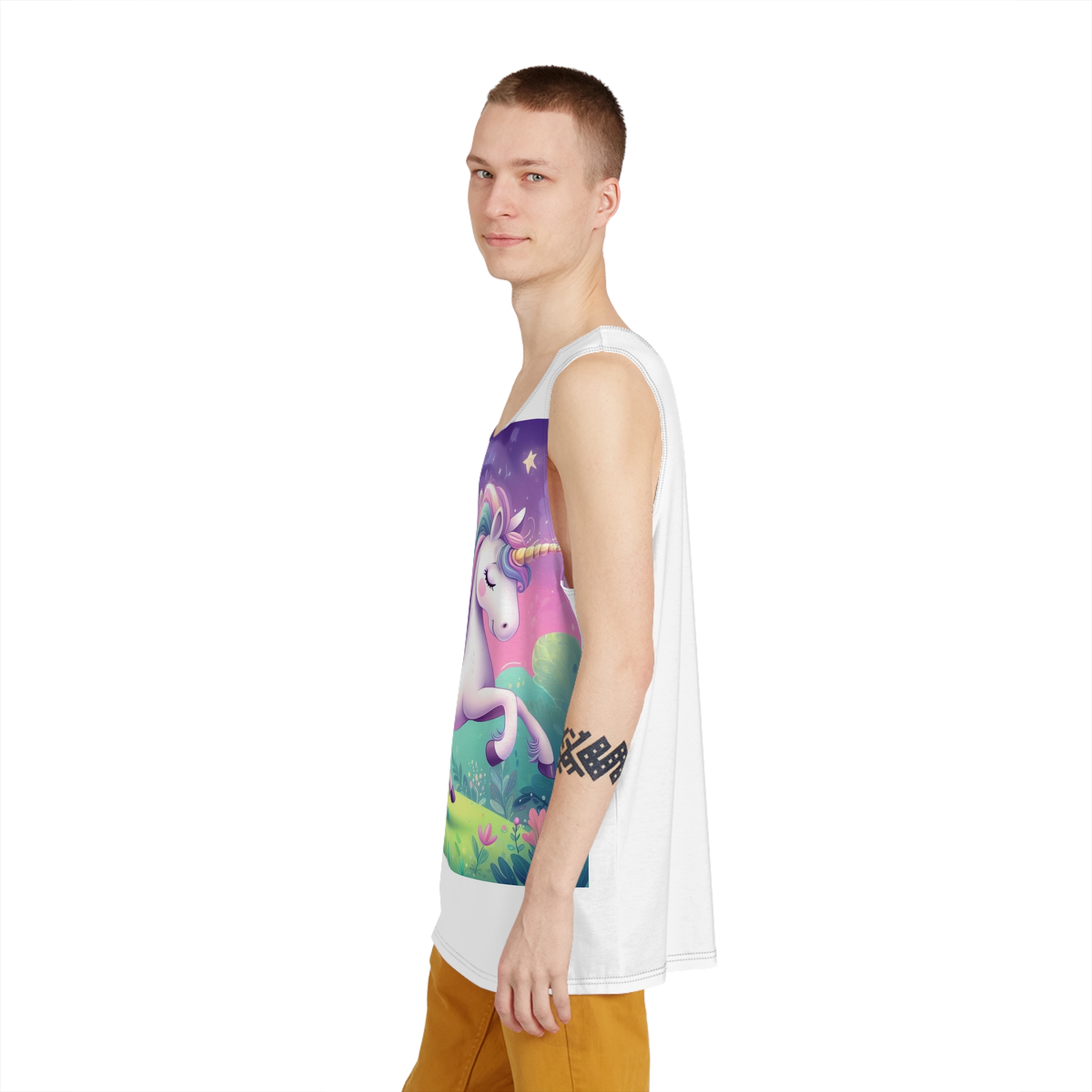 Beautiful Unicorn Running Magical Meadow Unicorn Background Images Whimsical Unicorn (47) Mens Tank Aop