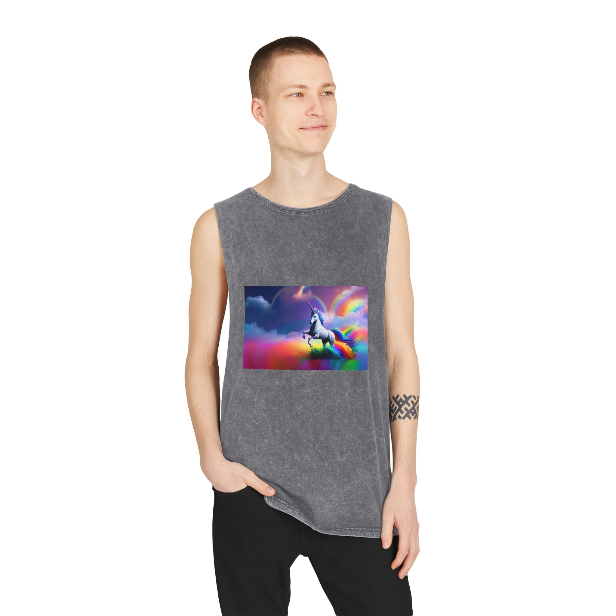 Beautiful Butterfly Unicorn Watercolors Unisex Stonewash Tank Top - Image 11