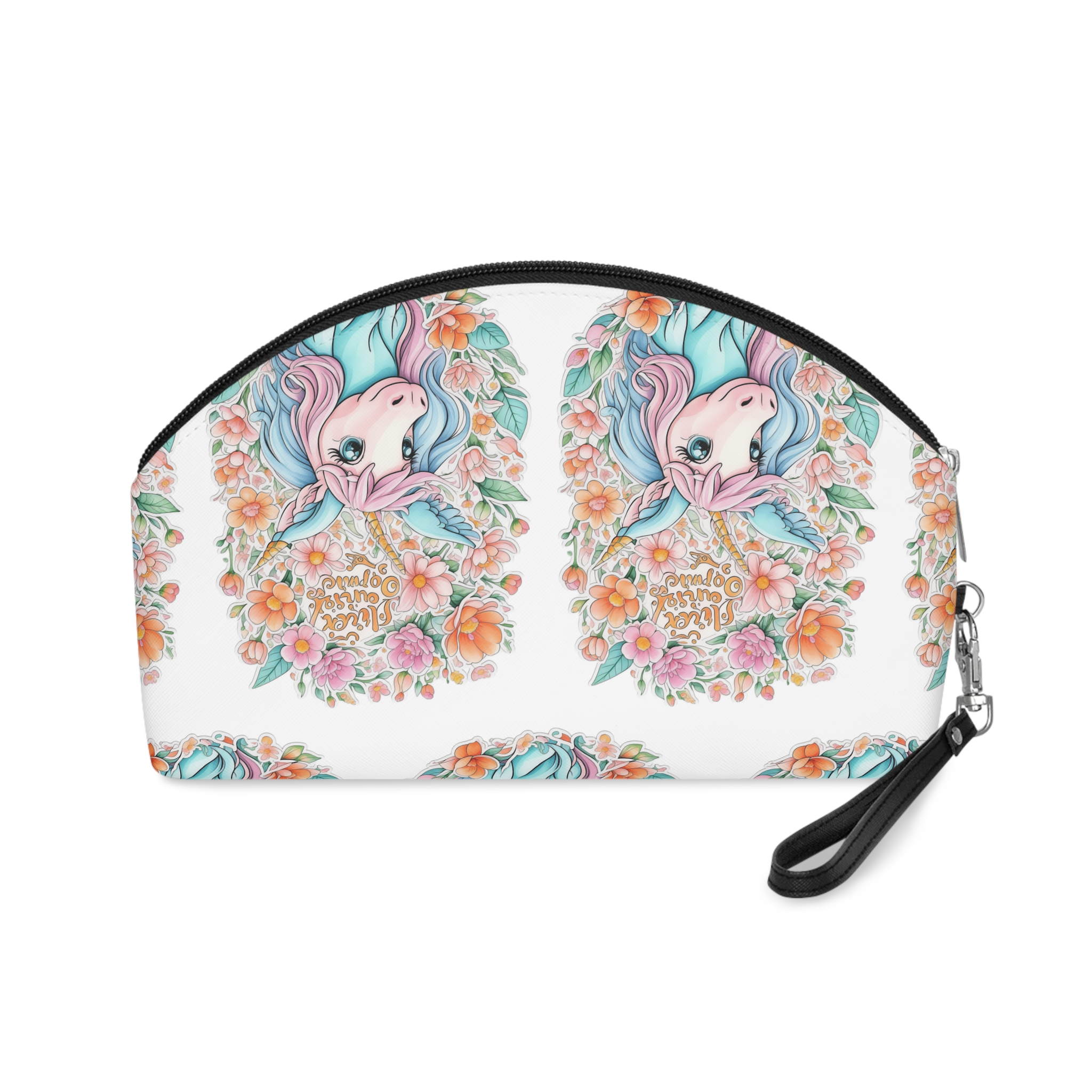 Beautiful Cute Unicorn With Colorful Fantasy Flowers (1) Makeup Bag - Image 2