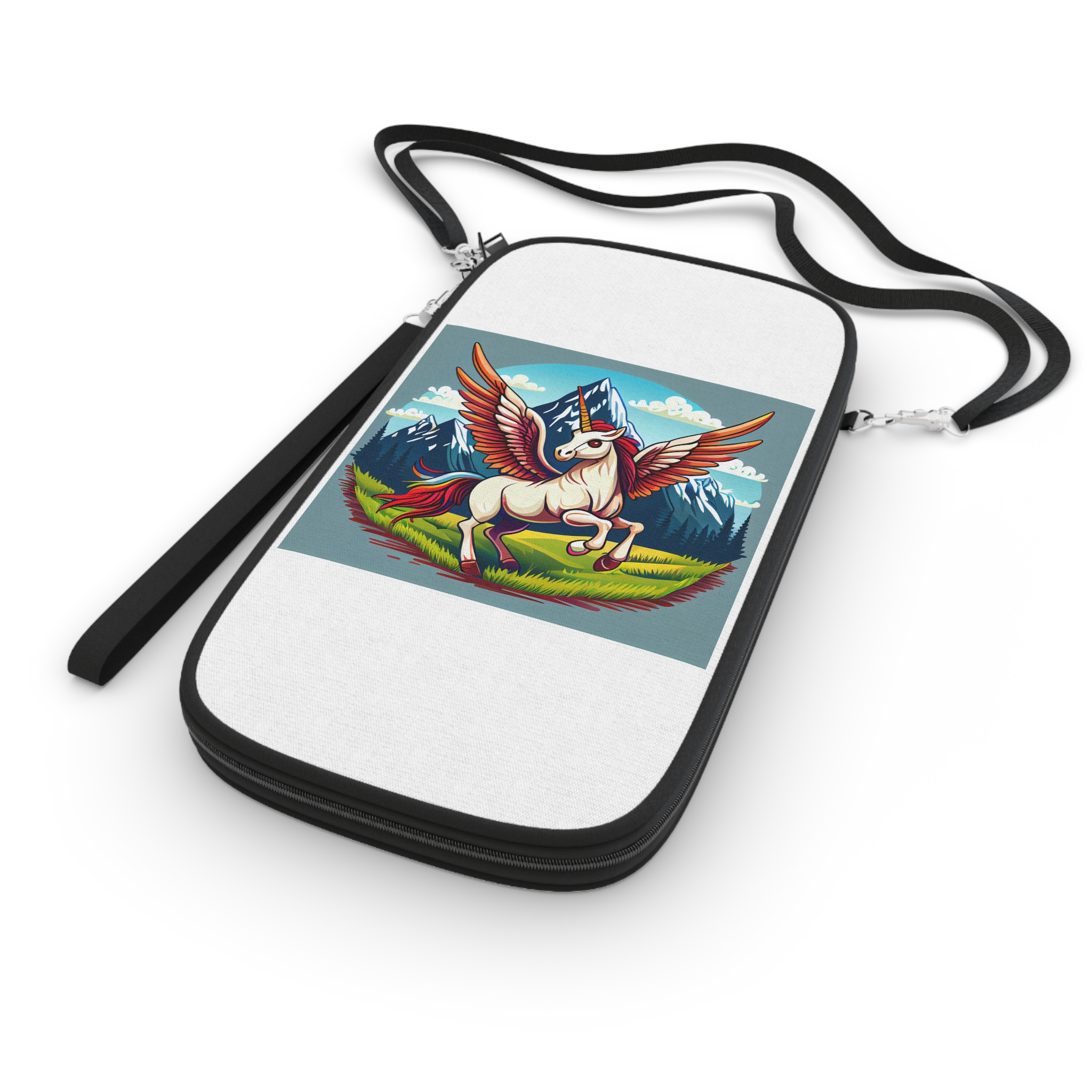 Cartoon Unicorn With Rainbow Wings Top Mountain Background Generative Ai Passport Wallet - Image 3