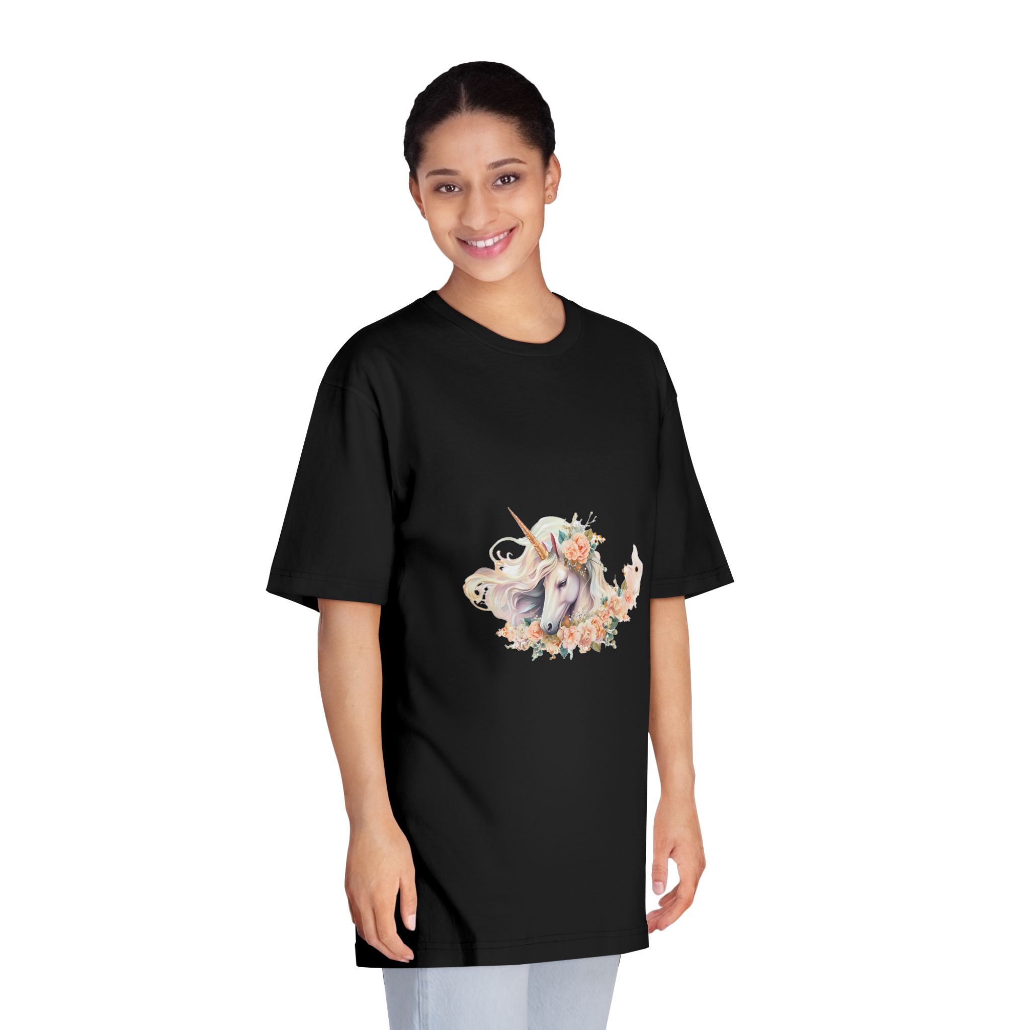 Beautiful Unicorn Card Template With Floral Wreath Generative Ai Unisex Classic Crewneck T Shirt - Image 7