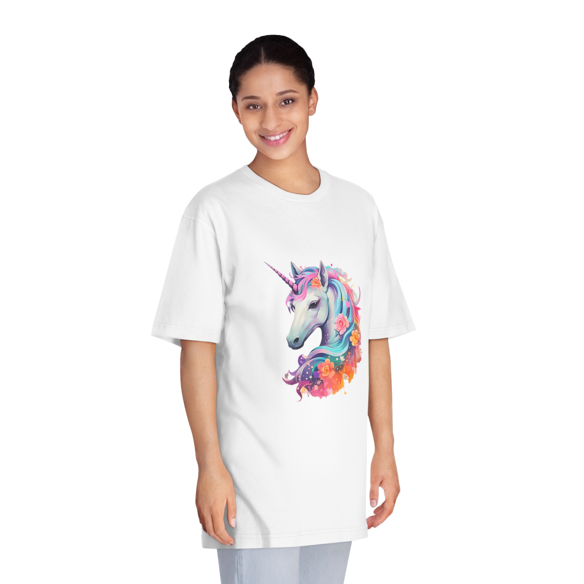 Unicorn Head Colorful Art White Background (2) Unisex Classic Crewneck T Shirt - Image 3