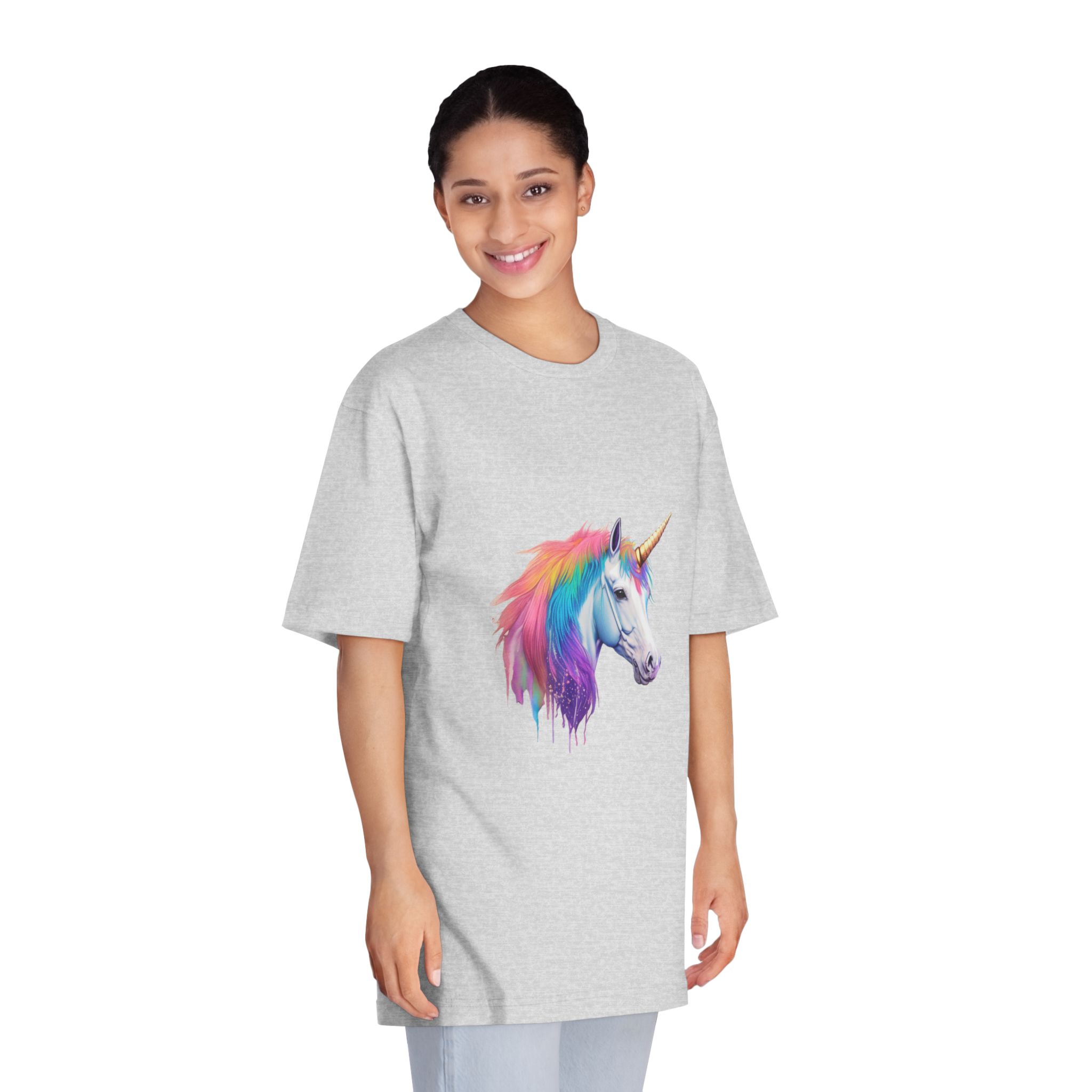 Unicorn Head With Rainbow Mane Horn White Background Unisex Classic Crewneck T Shirt - Image 15