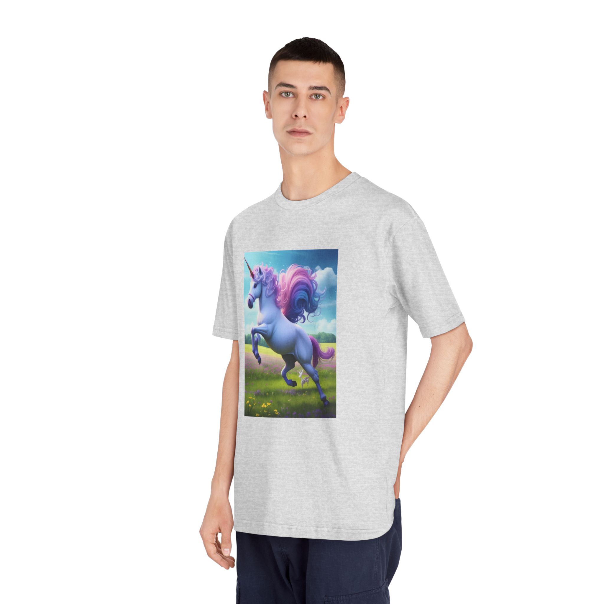 Beautiful Unicorn Running Magical Meadow Unicorn Background Images Whimsical Unicorn (37) Unisex Classic Crewneck T Shirt - Image 16