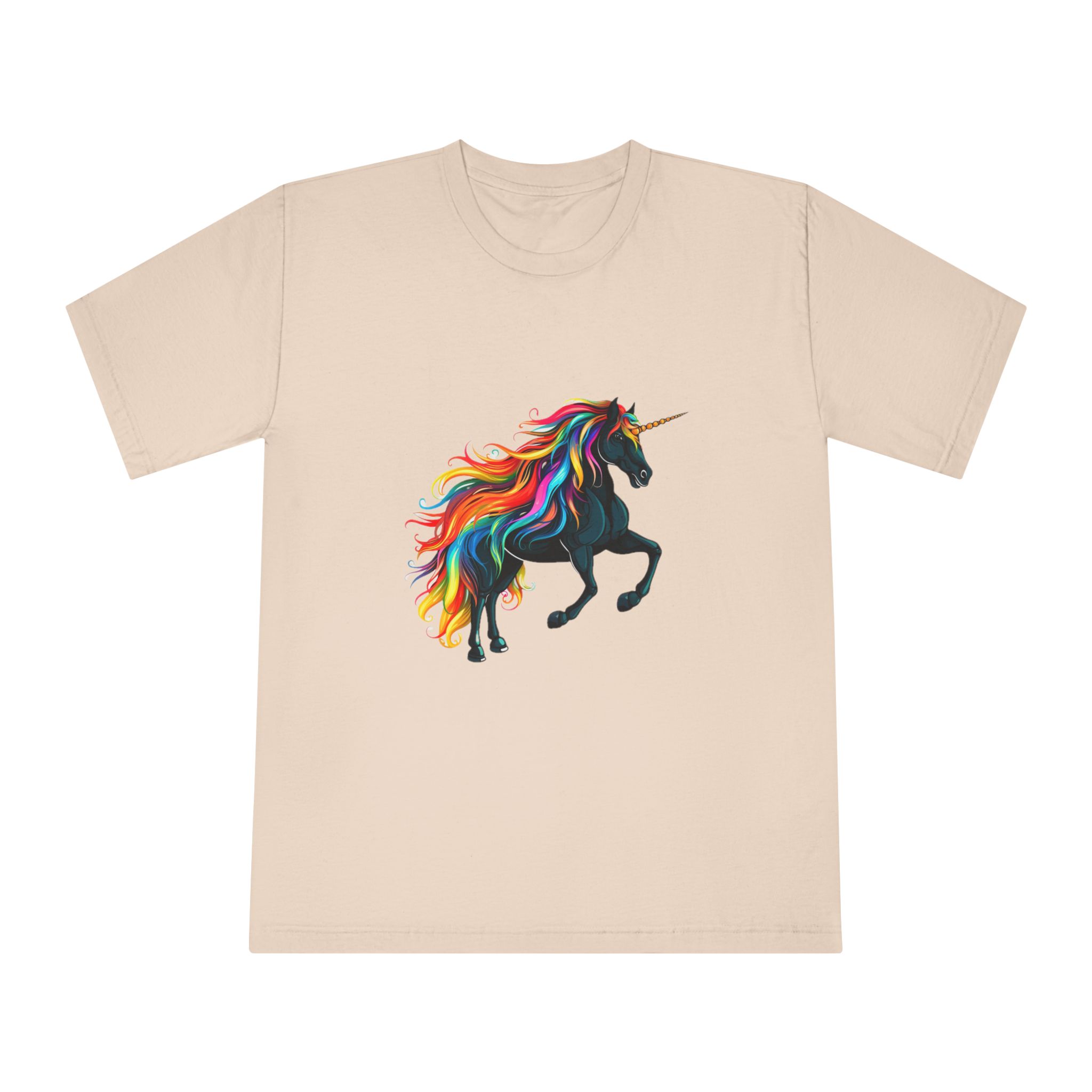 Close Up Black Unicorn With Rainbow Mane Generative Ai Unisex Classic Crewneck T Shirt - Image 9