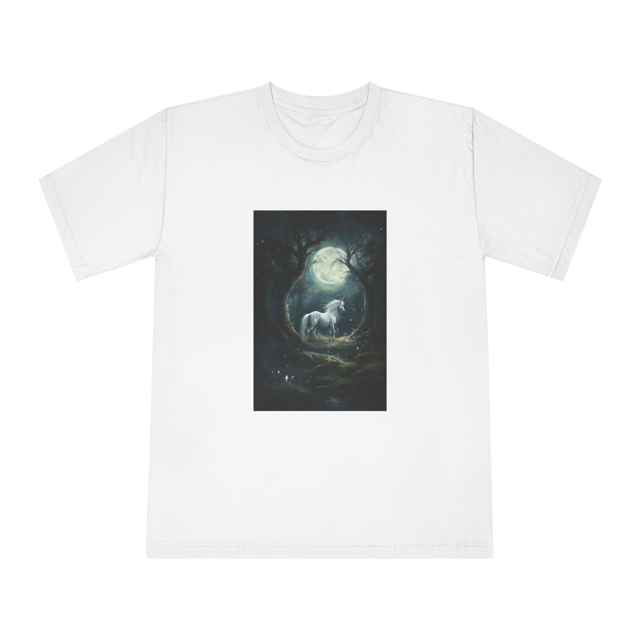 Unicorn Forest With Full Moon Background Unisex Classic Crewneck T Shirt