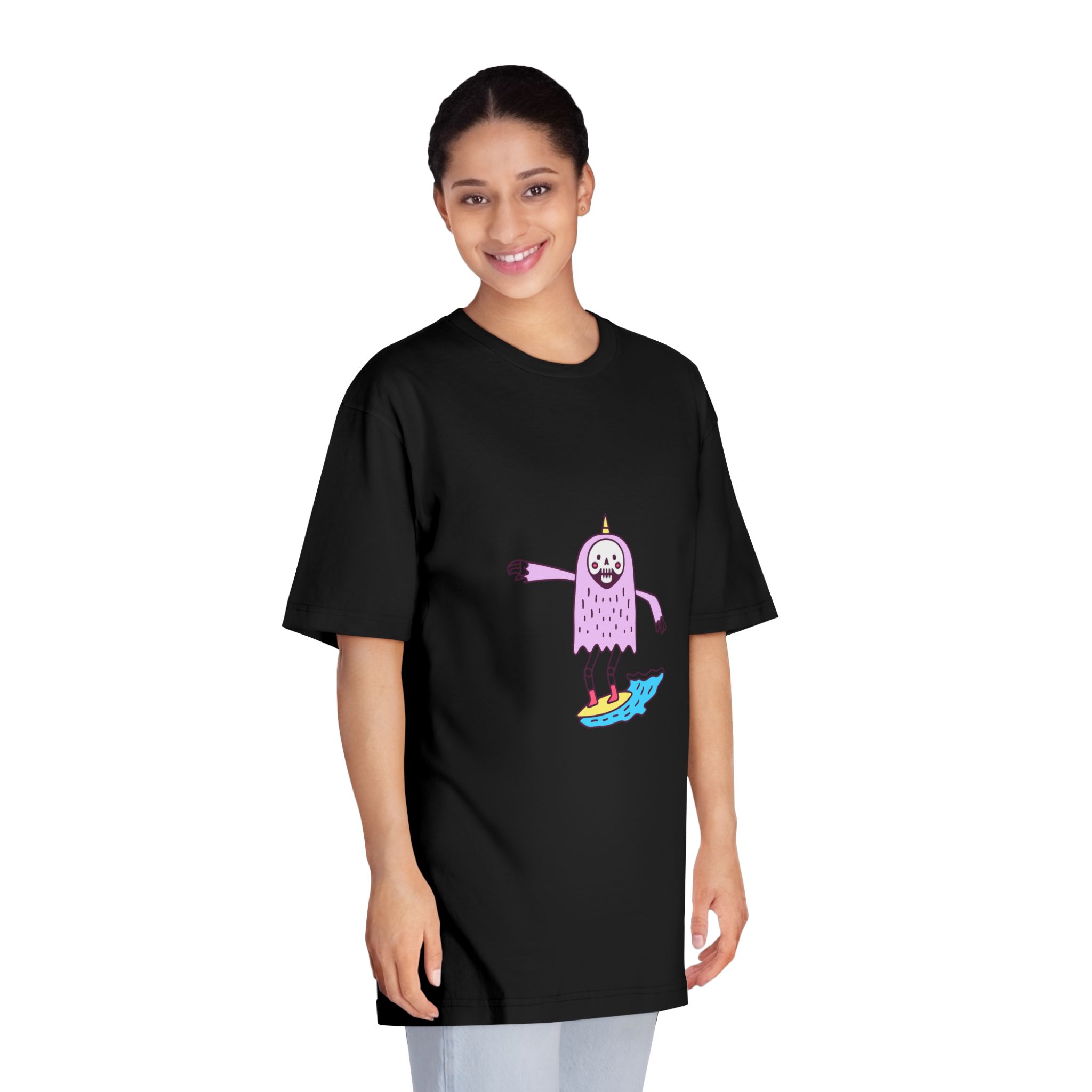 Cute Unicorn Grim Reaper Surfing Illustration T Shirt Sticker Apparel Merchandise Unisex Classic Crewneck T Shirt - Image 7