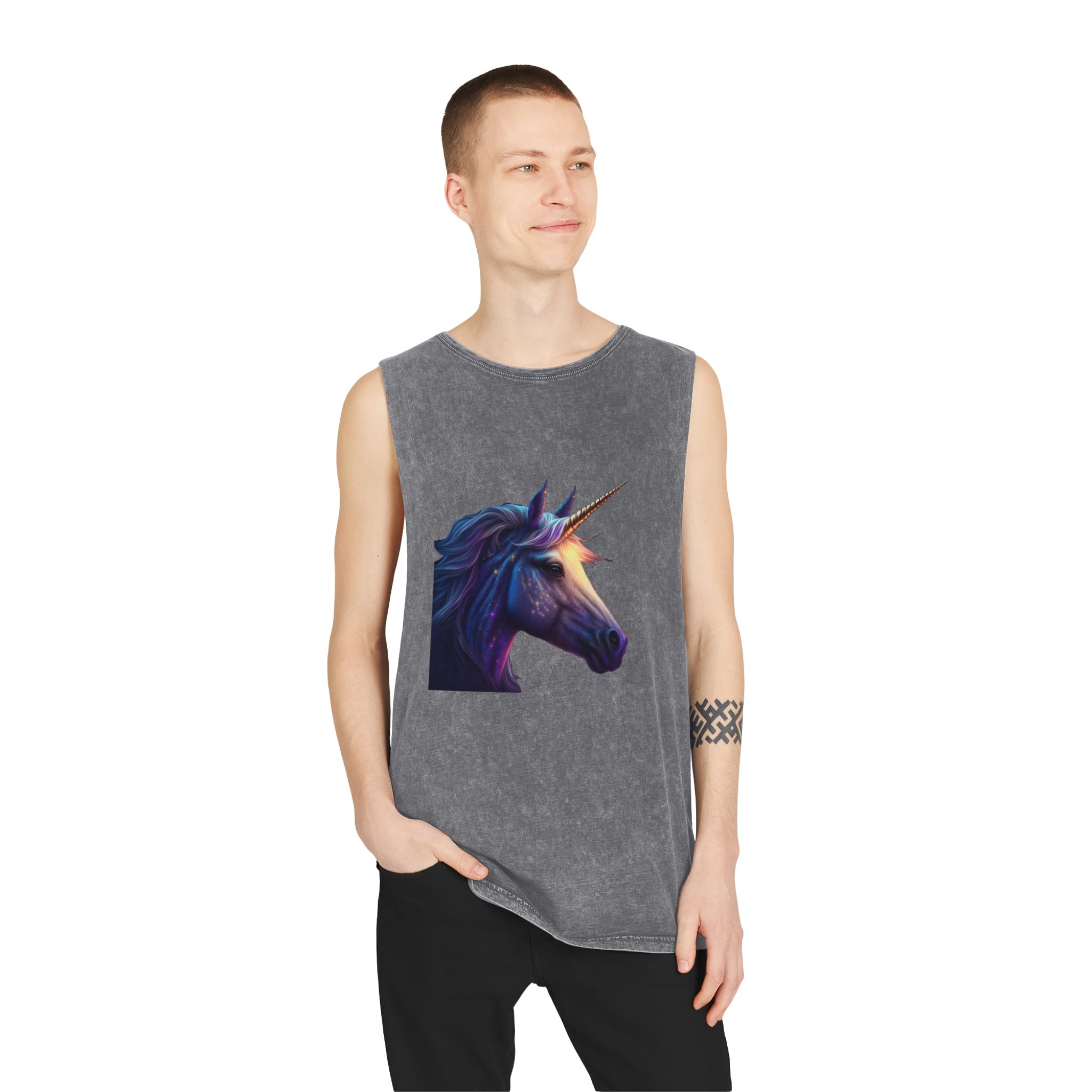 Adorable Colorful Unicorn (1) Copia Unisex Stonewash Tank Top - Image 11