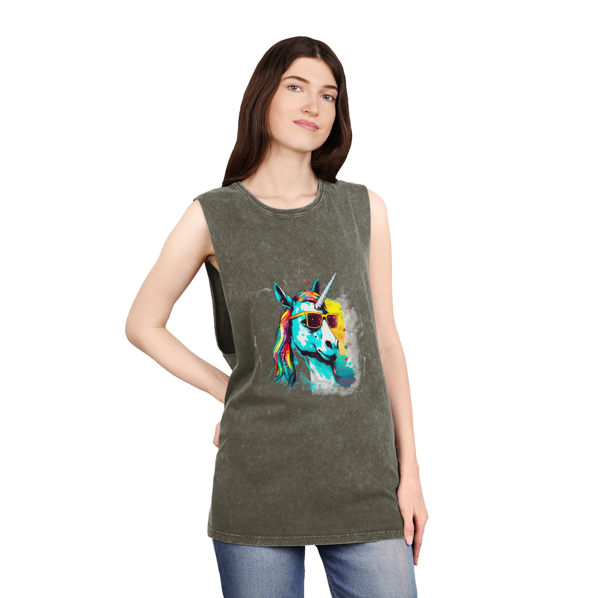 Cute Cartoon Baby Unicorn Isolated Transparent Background Ideal Tshirt Prints Stickers Mugs Unisex Stonewash Tank Top - Image 8