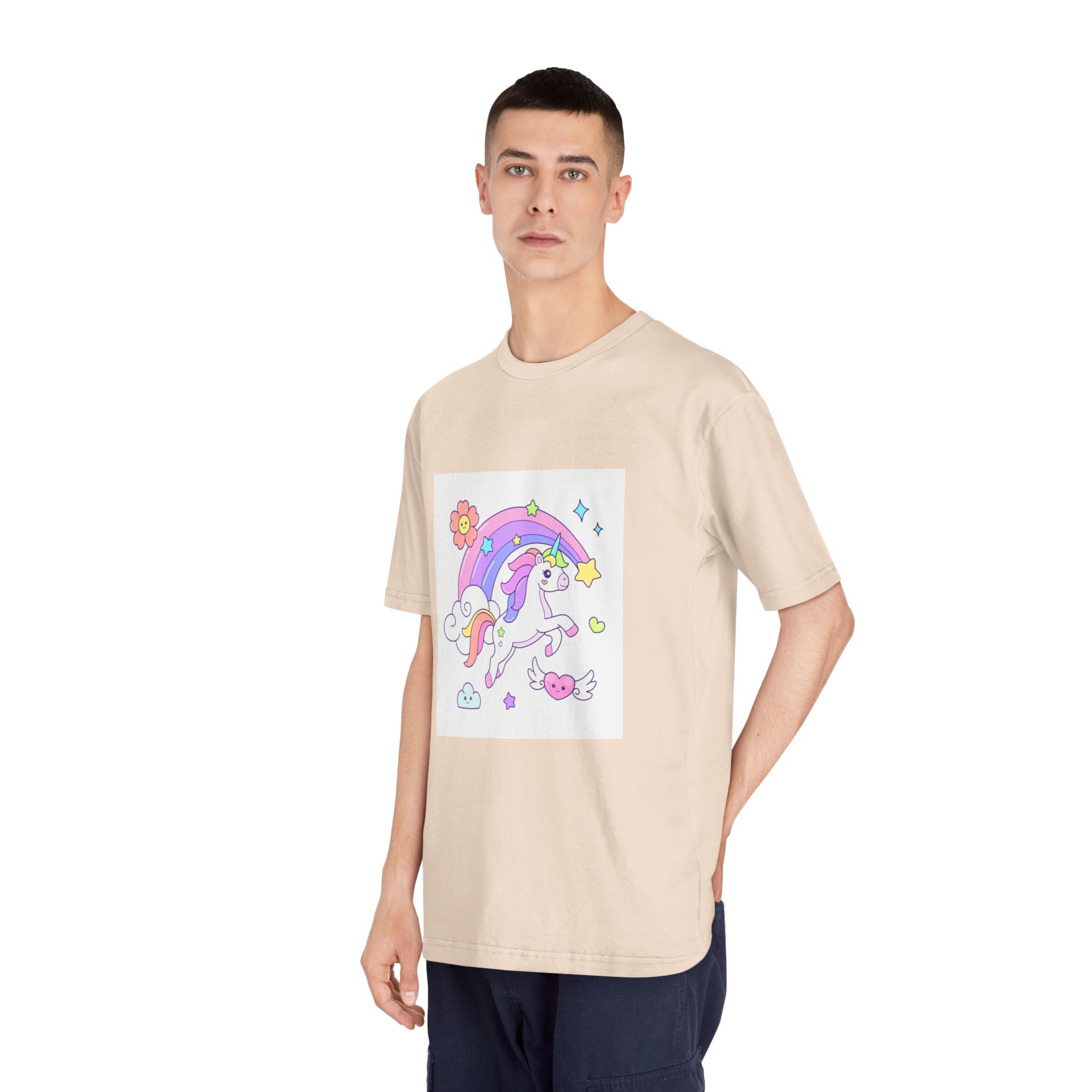 Cute Unicorn Flying Over the Rainbow Illustration Unisex Classic Crewneck T Shirt - Image 12