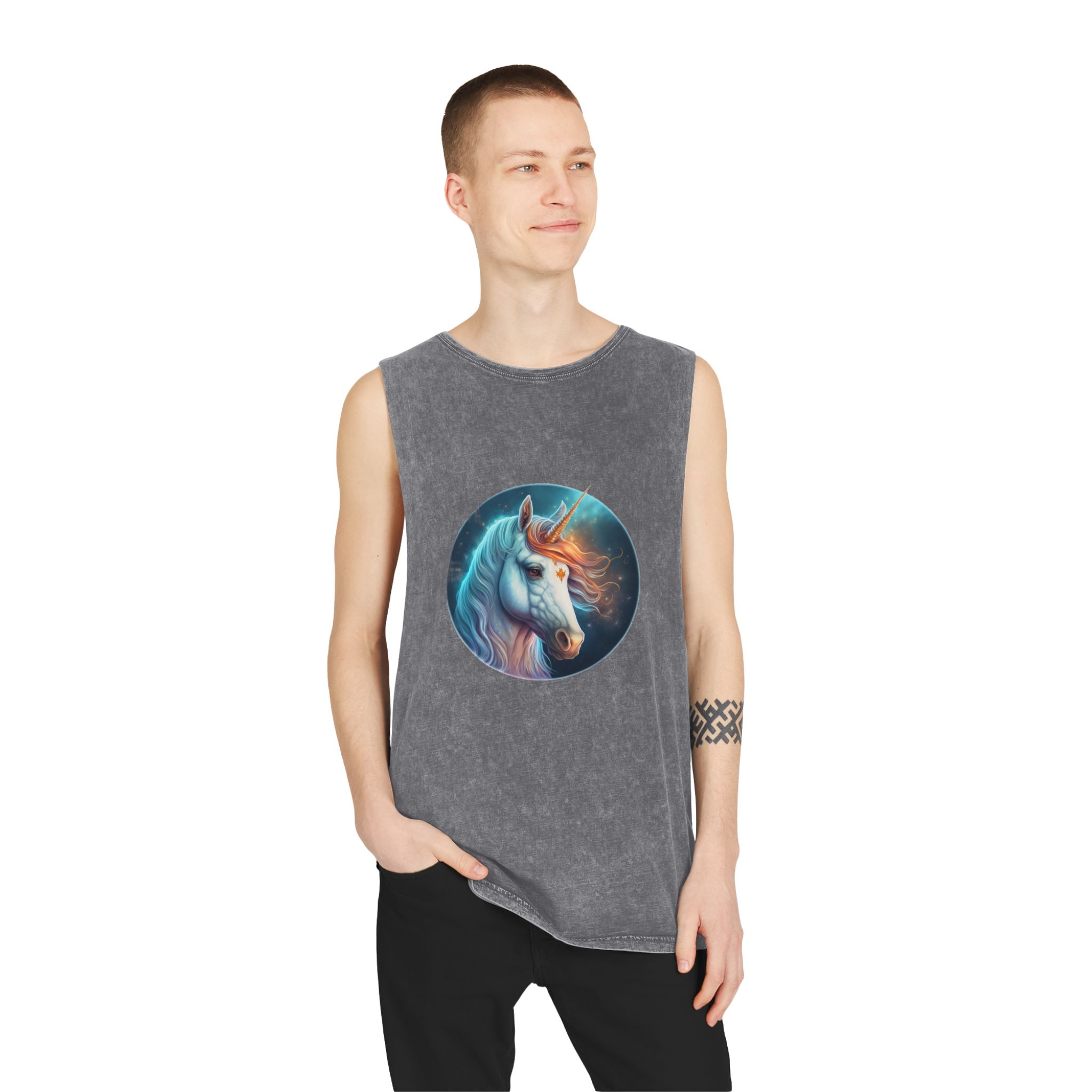 Adorable Colorful Unicorn Unisex Stonewash Tank Top - Image 11