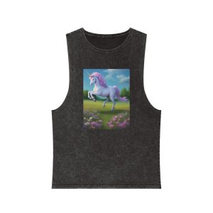 Beautiful Unicorn Running Magical Meadow Unicorn Background Images Whimsical Unicorn (3) Unisex Stonewash Tank Top