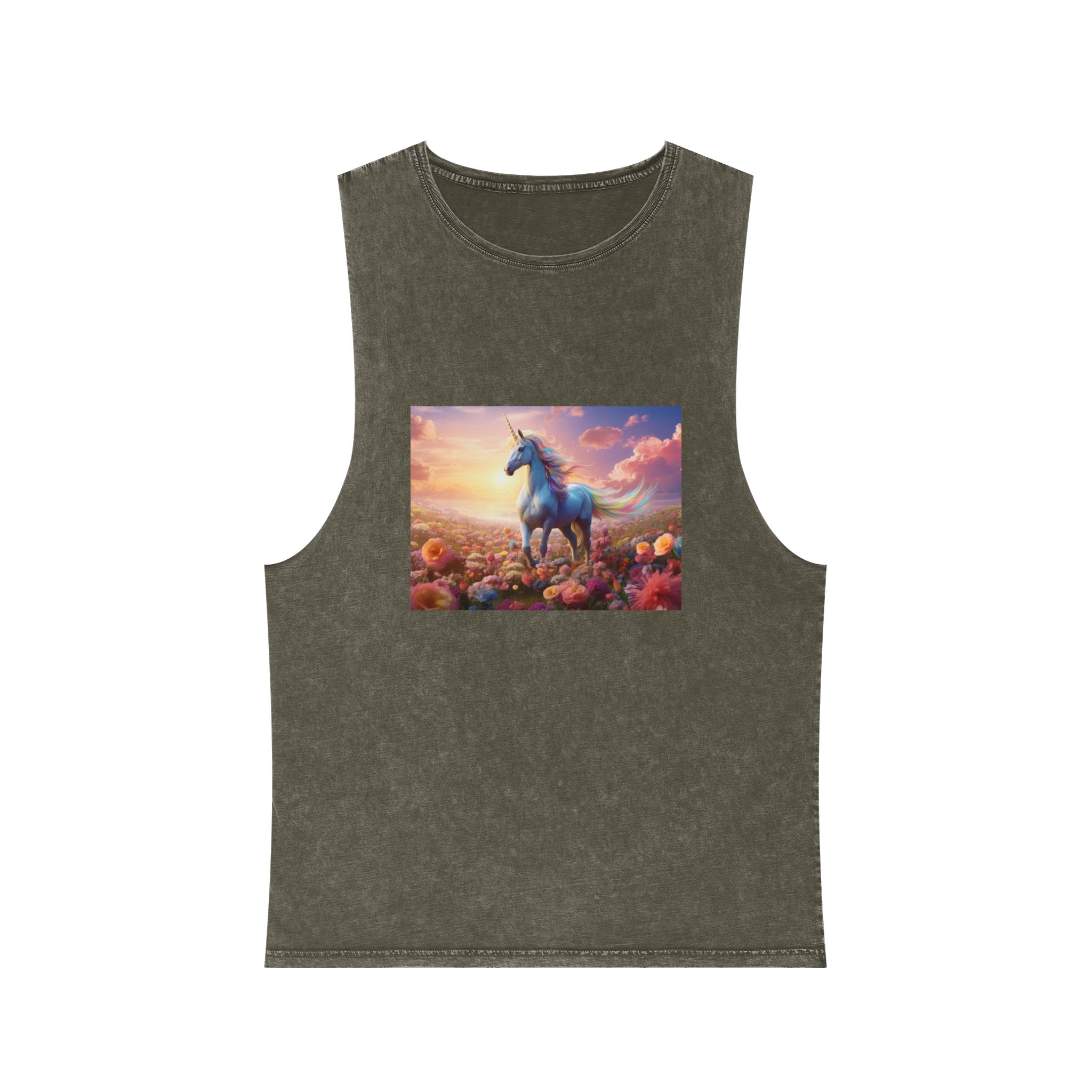 Unicorn Flower Field Unisex Stonewash Tank Top - Image 5