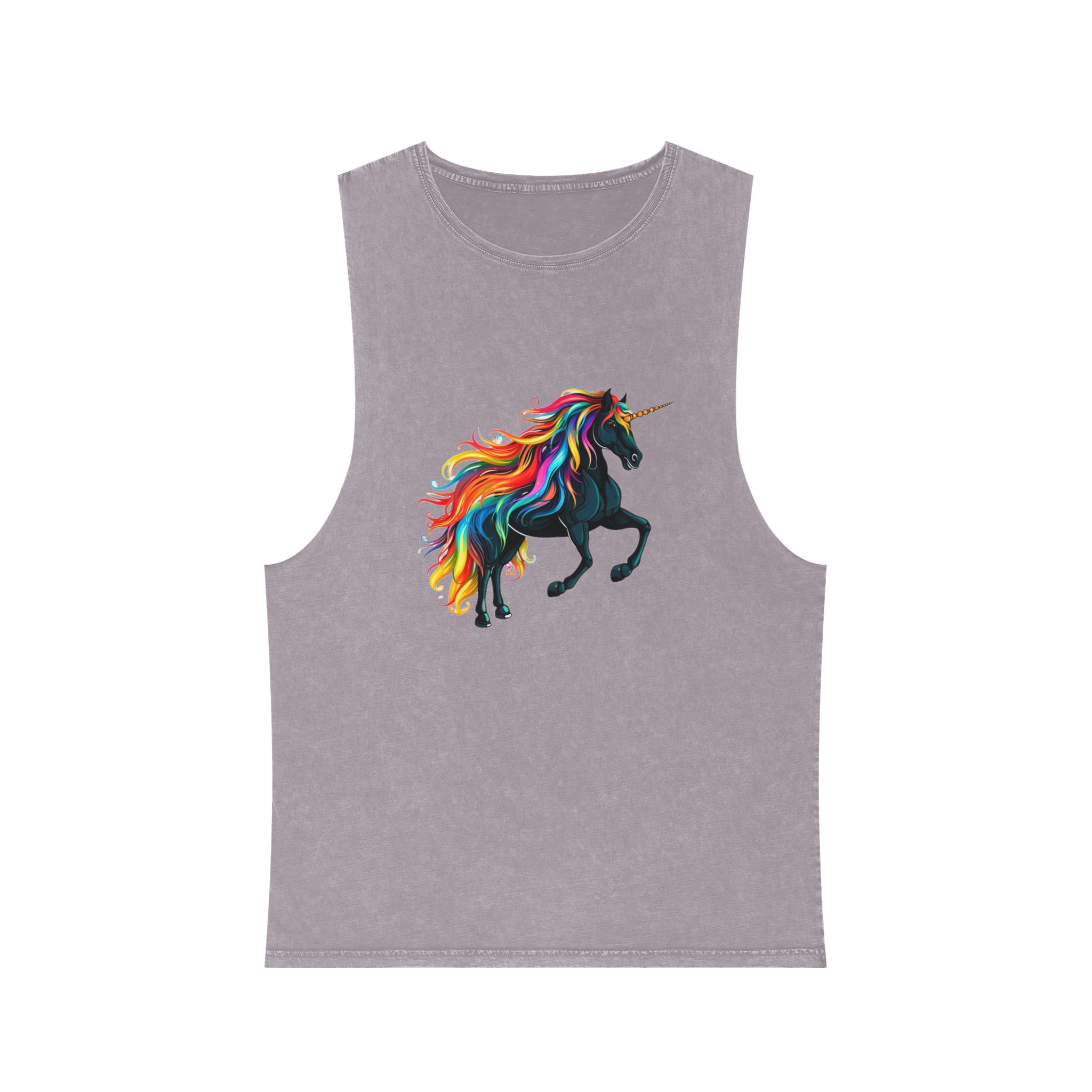 Close Up Black Unicorn With Rainbow Mane Generative Ai Unisex Stonewash Tank Top - Image 17