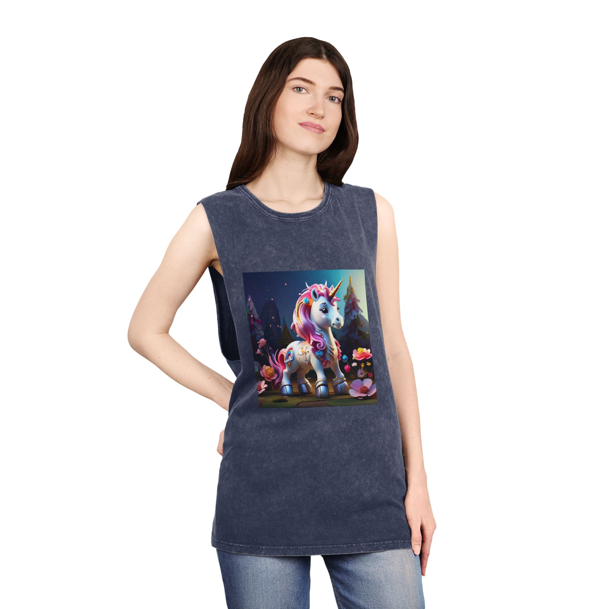 Animated Unicorn Children Generated By Ai (16) Unisex Stonewash Tank Top - Image 16