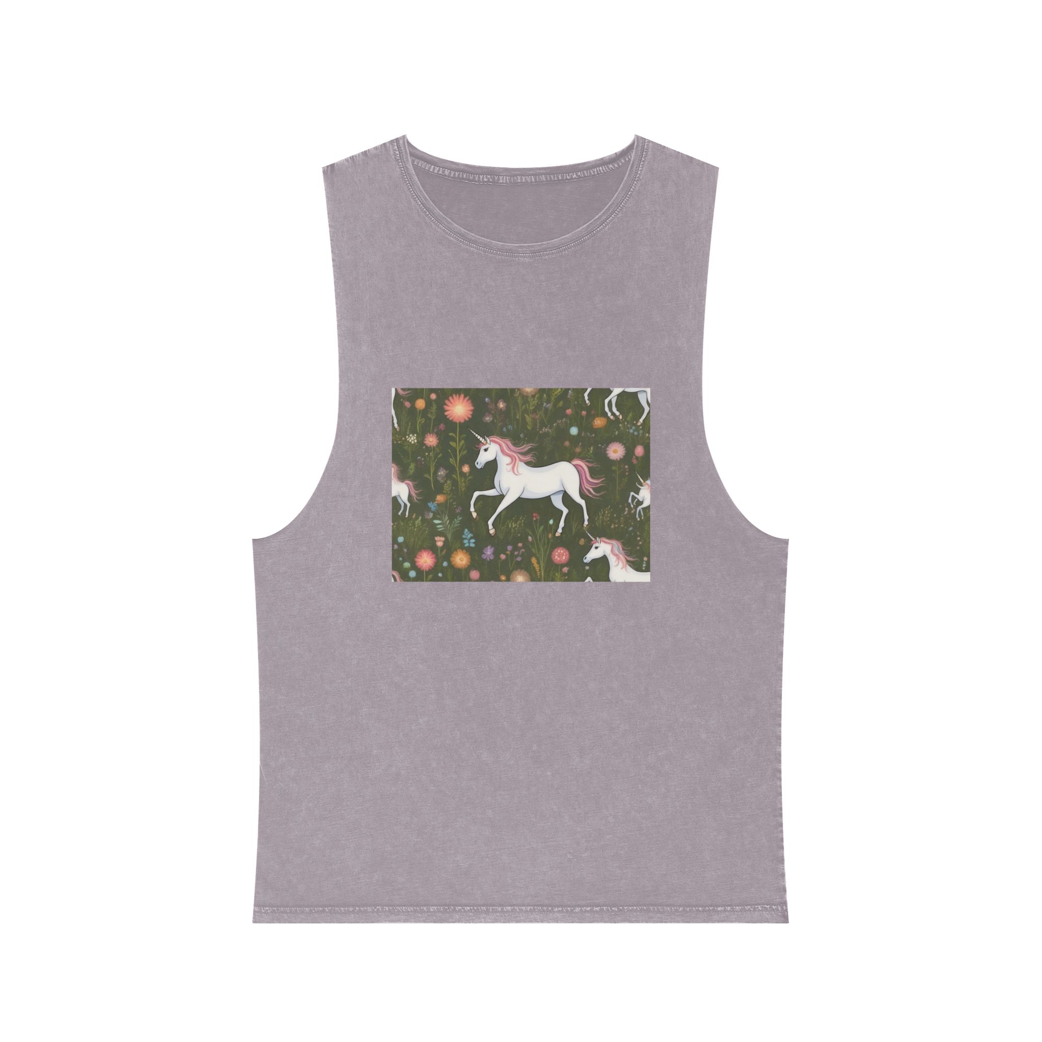 Beautiful Unicorn Running Magical Meadow Unicorn Background Images Whimsical Unicorn (56) Unisex Stonewash Tank Top - Image 17