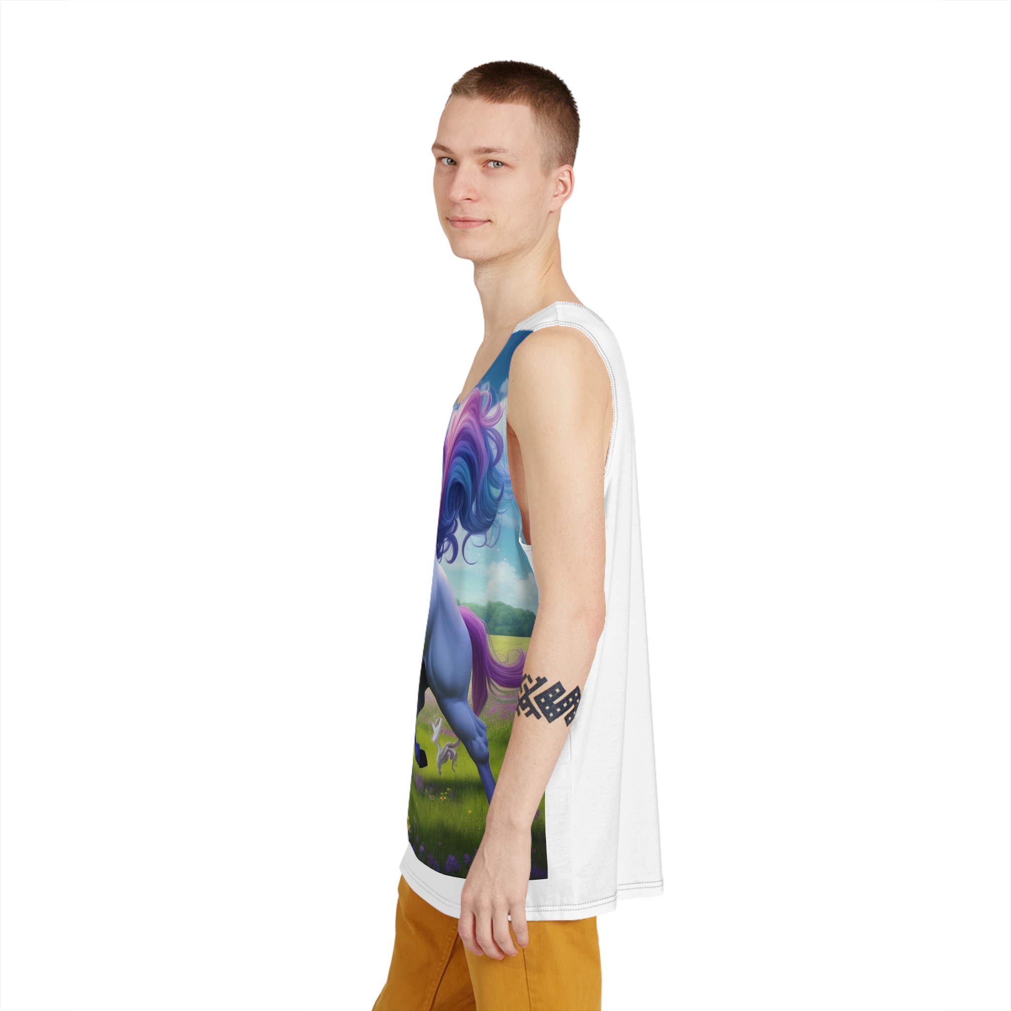 Beautiful Unicorn Running Magical Meadow Unicorn Background Images Whimsical Unicorn (37) Mens Tank Aop