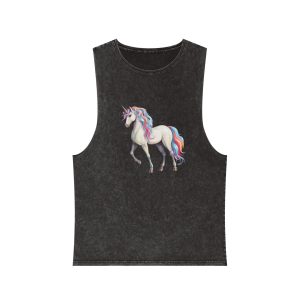 Fantasy Unicorn Isolated White Background Unisex Stonewash Tank Top