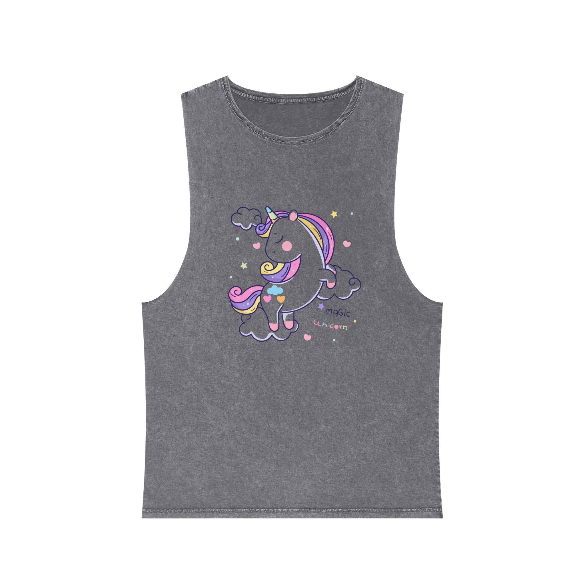 Cute Little Unicorn Cartoon Pony Magic Cloud Kawaii Animal Unisex Stonewash Tank Top - Image 9