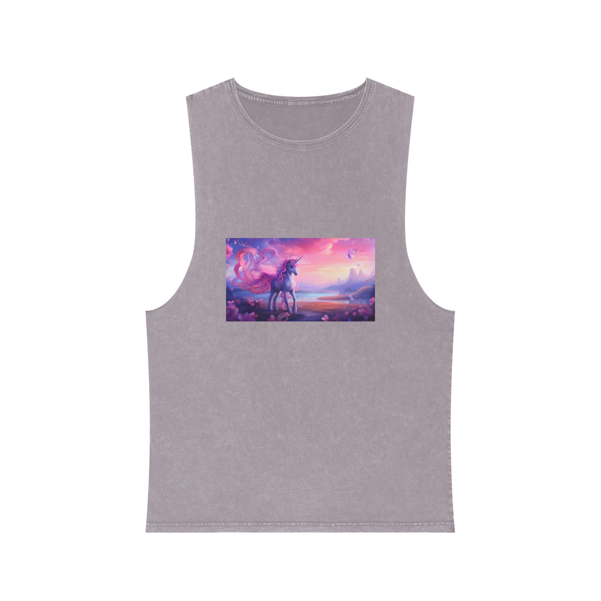 Unicorn Standing Field Flowers With Butterflies Flying Around Generative Ai Unisex Stonewash Tank Top - Image 17