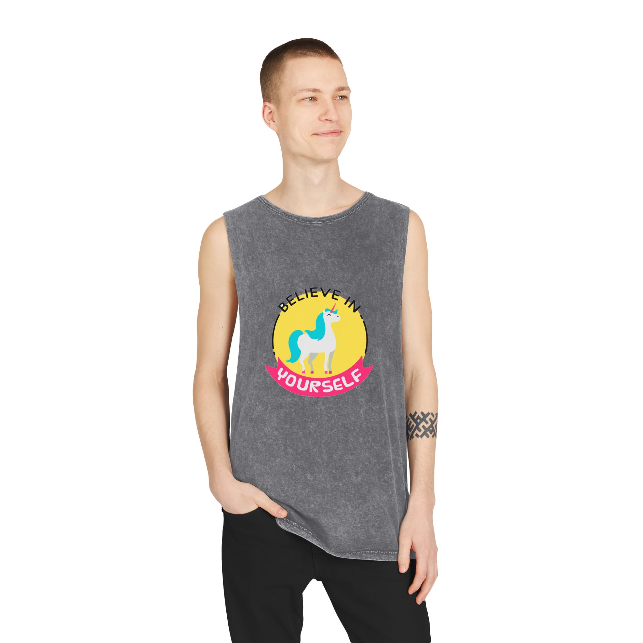 Belive In Your Self Unisex Stonewash Tank Top - Image 11