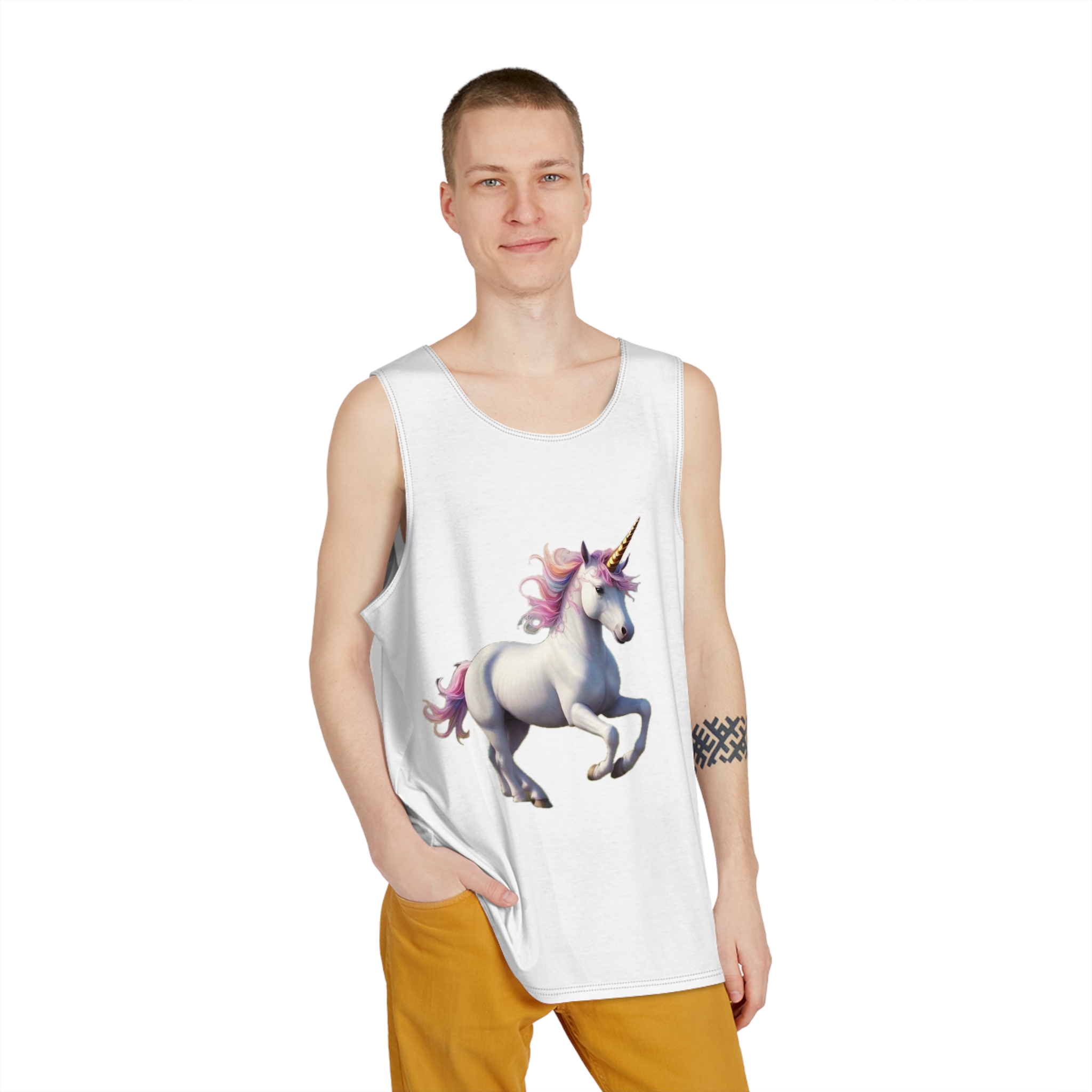 Beautiful Unicorn Running Magical Meadow Unicorn Background Images Whimsical Unicorn (85) Mens Tank Aop - Image 3