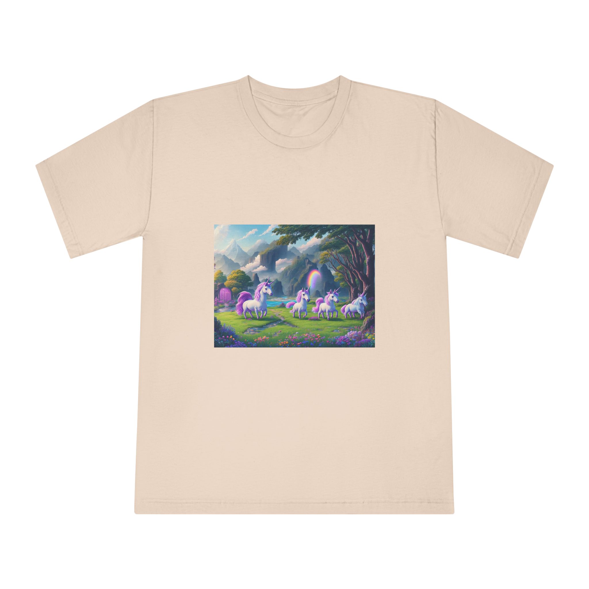Painting Group Unicorns Landscape With Mountains Background Unisex Classic Crewneck T Shirt - Image 9