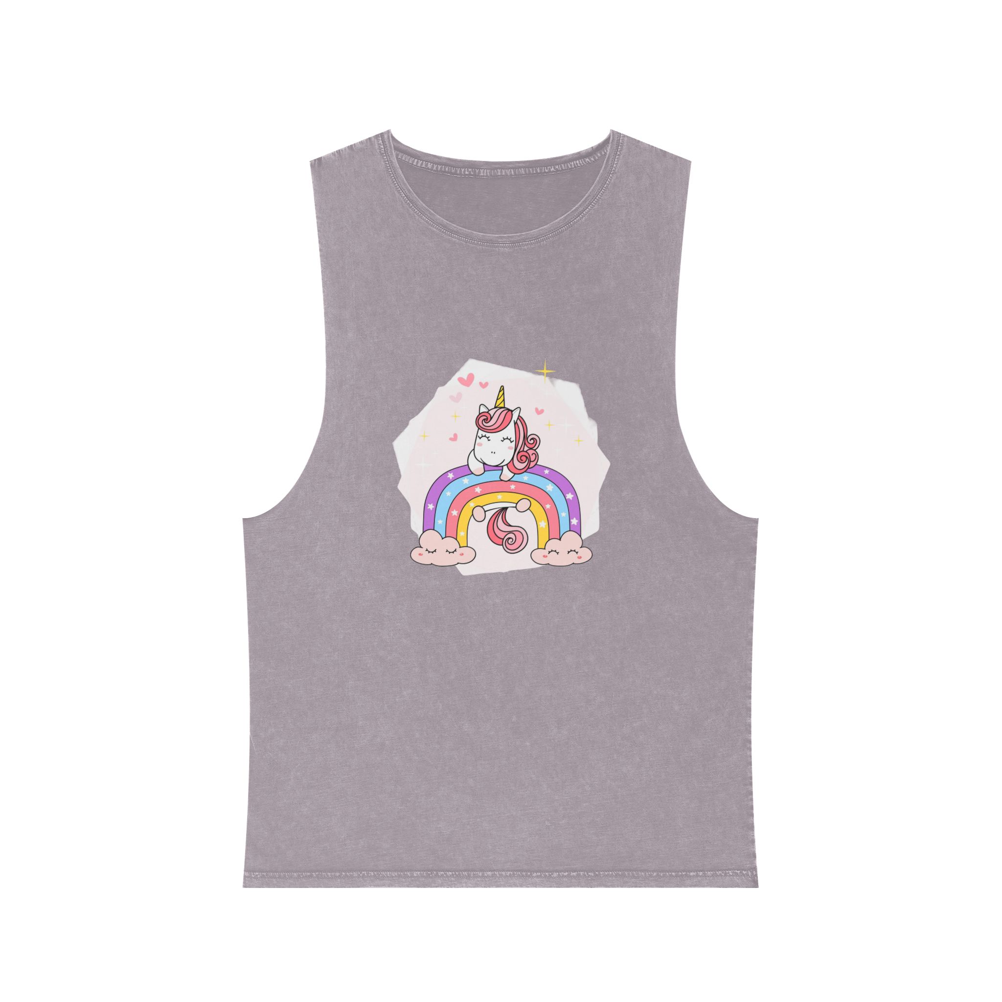 Cute Unicorn Magical Purple Rainbow Simple Doodle Outline Cartoon Illustration Unisex Stonewash Tank Top - Image 17