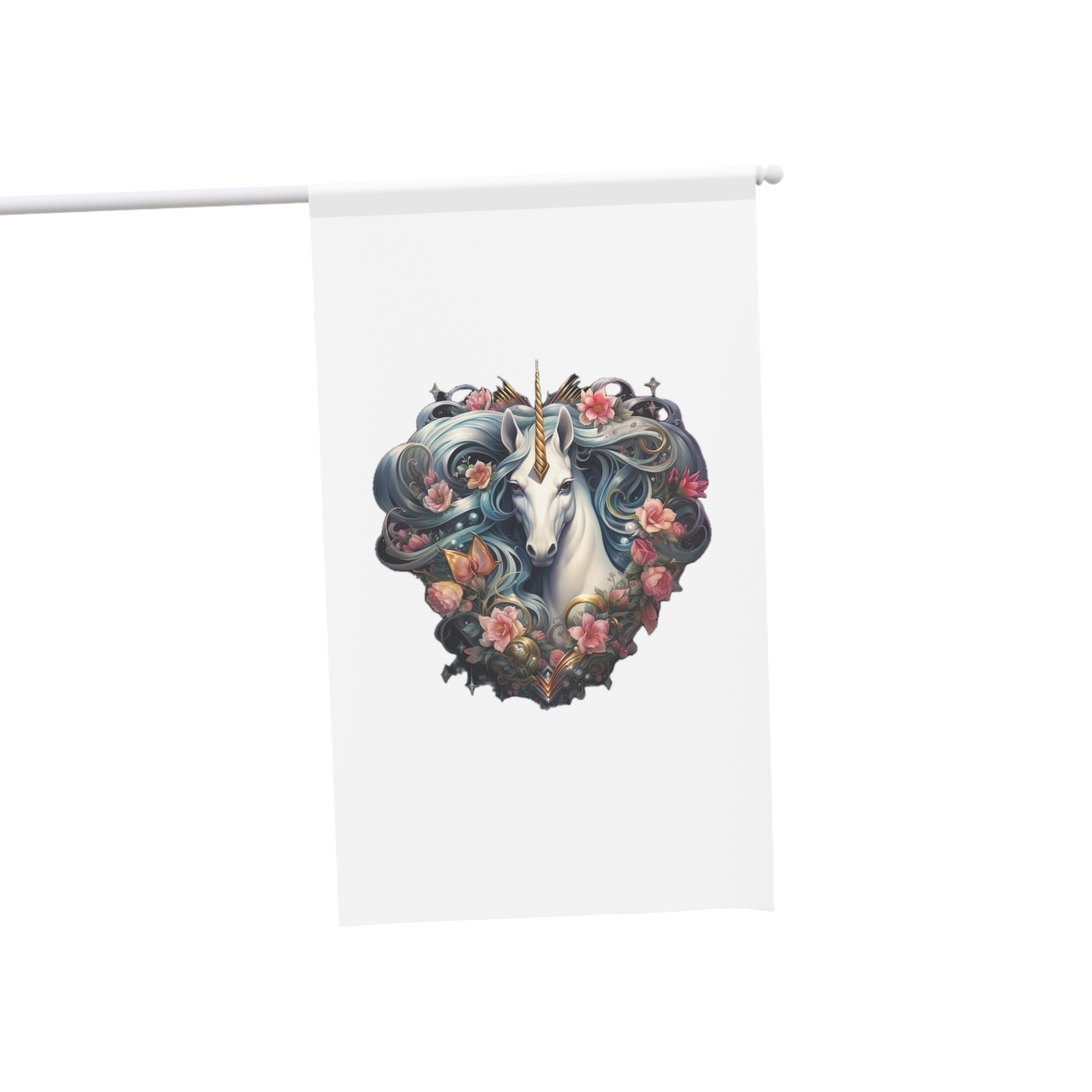 Unicorn With Blue Hair Flowers Heart Shape Generative Ai House Banner - Image 3