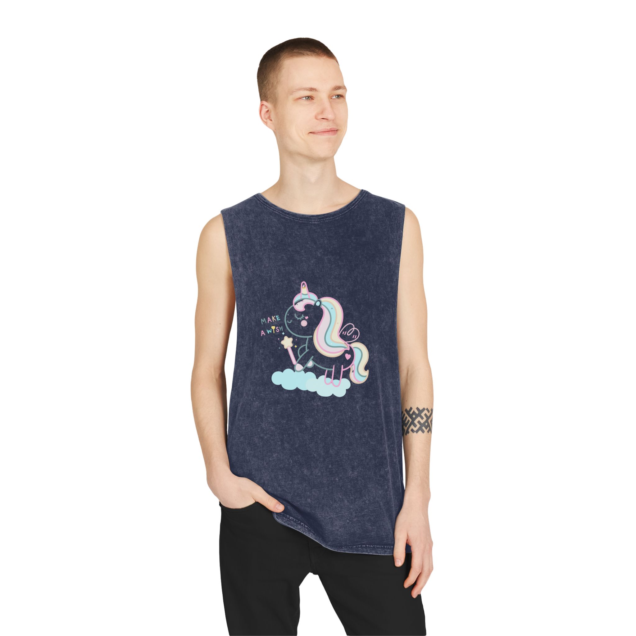 Cute Unicorn Pastel Holding Magic Wand Unisex Stonewash Tank Top - Image 15
