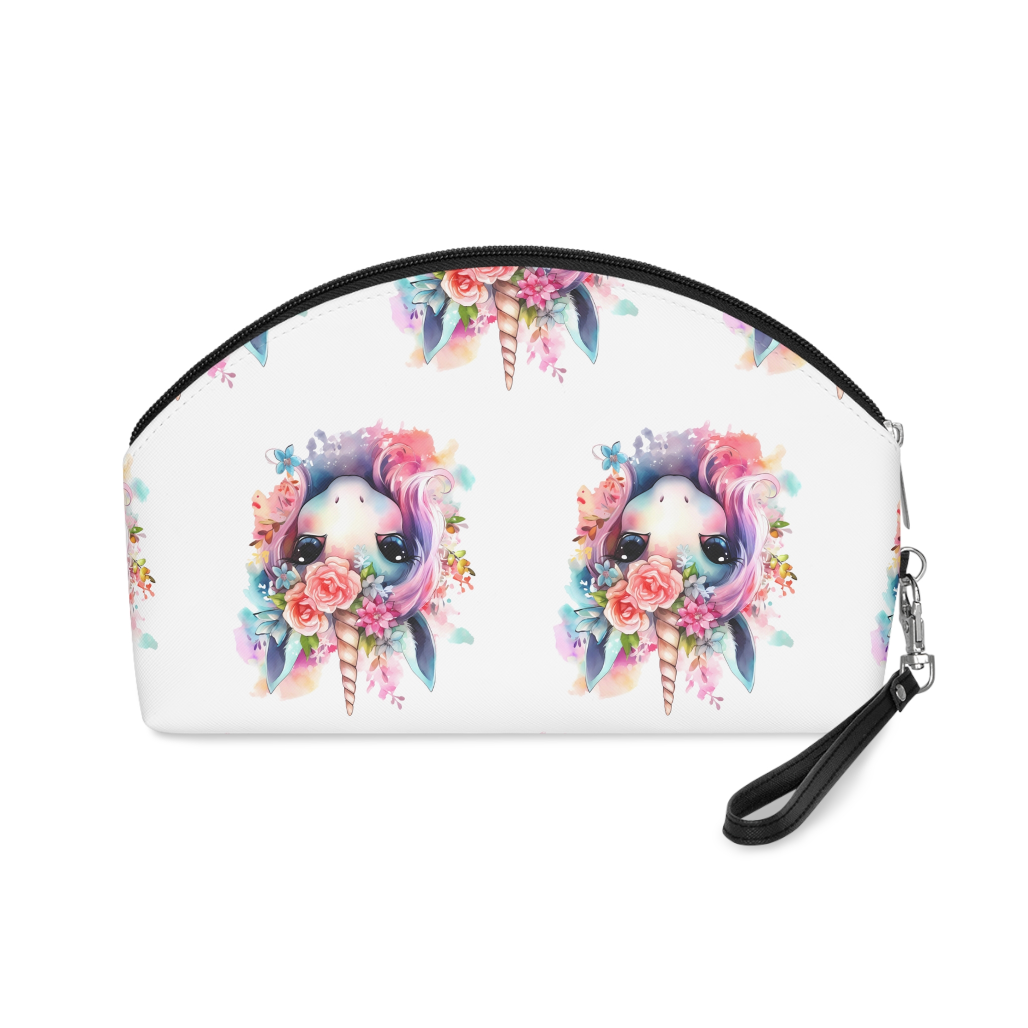 Cute Colorful Magic Unicorn With Flowers Watercolor Style (4) Makeup Bag - Image 2