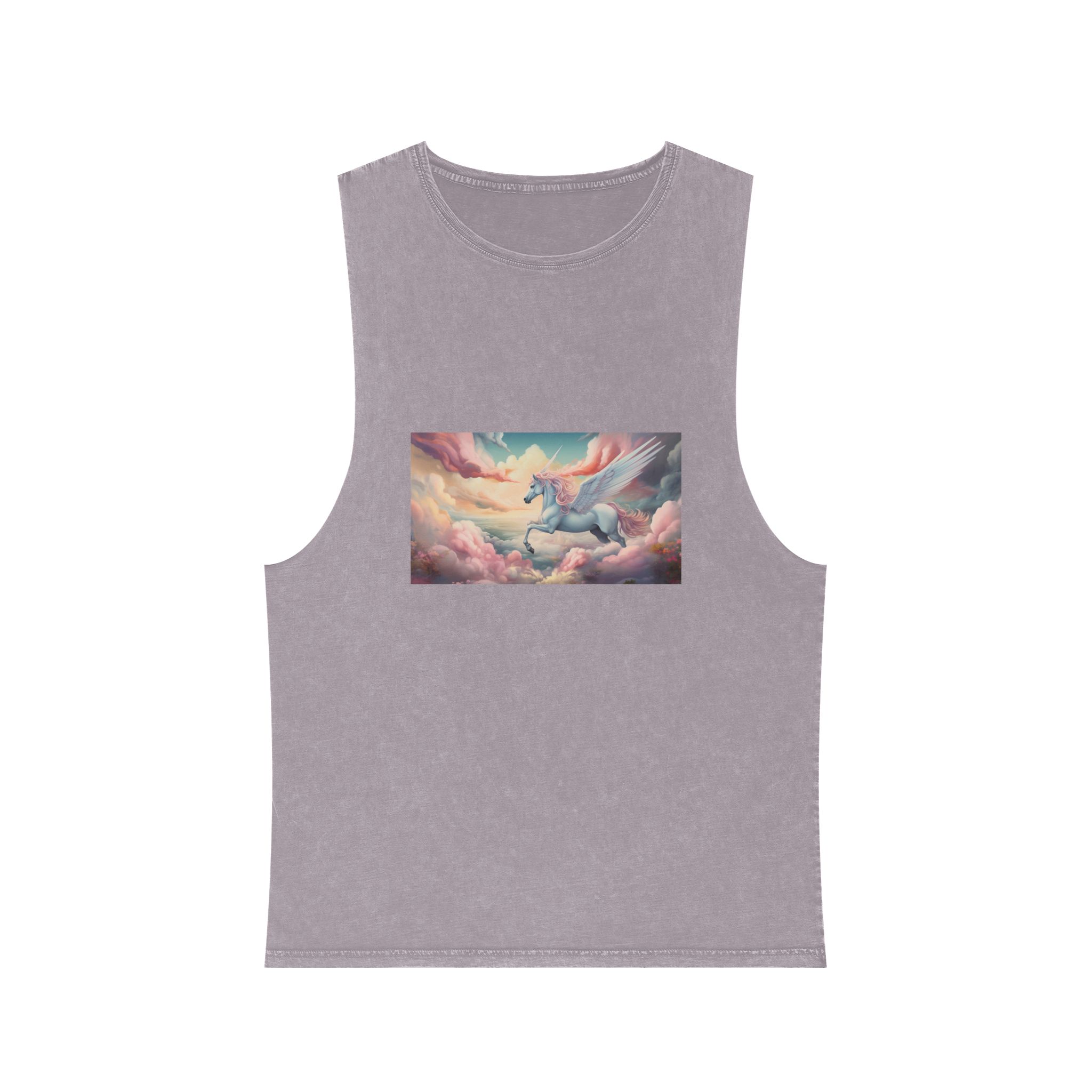 Painting White Unicorn With Pink Mane Wings Flying Through Sky Generative Ai Unisex Stonewash Tank Top - Image 17