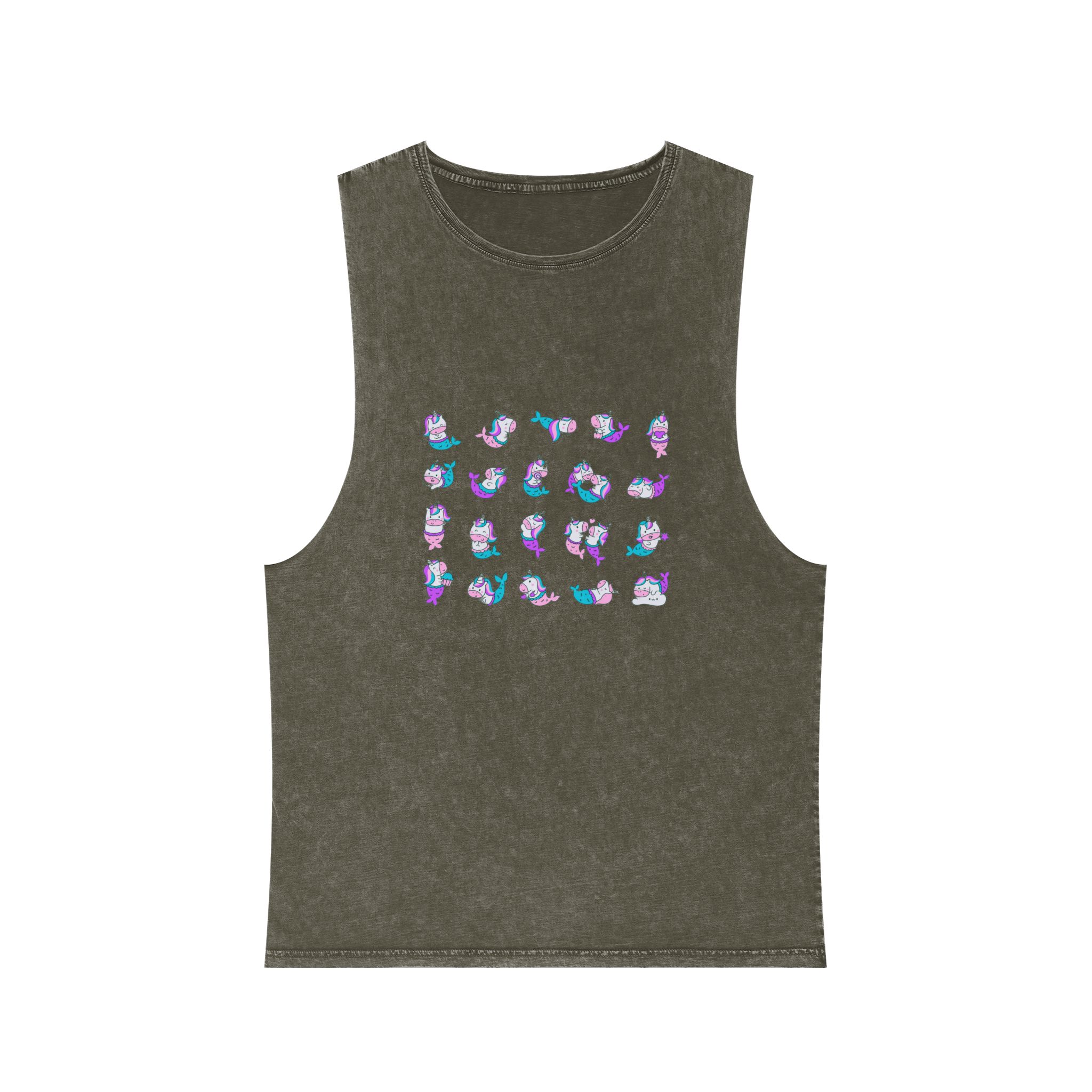 Cute Kawaii Unicorn Mermaid Fantasy Cartoon Characters Hand Drawn Style Unisex Stonewash Tank Top - Image 5