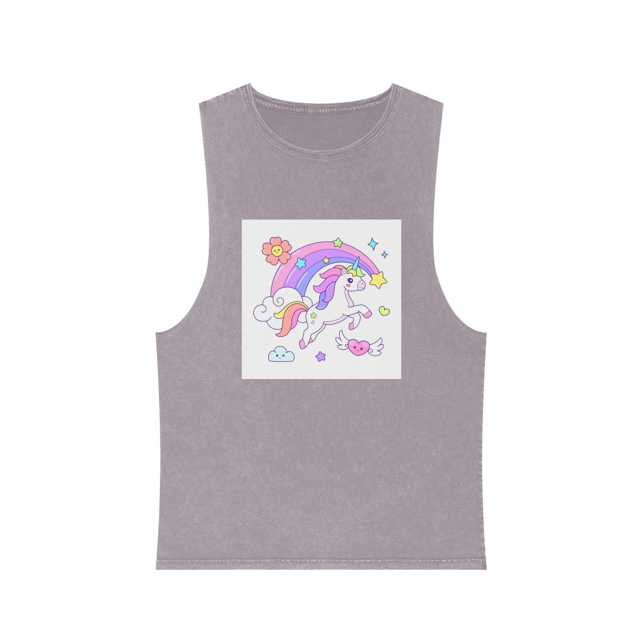 Cute Unicorn Flying Over the Rainbow Illustration Unisex Stonewash Tank Top - Image 17