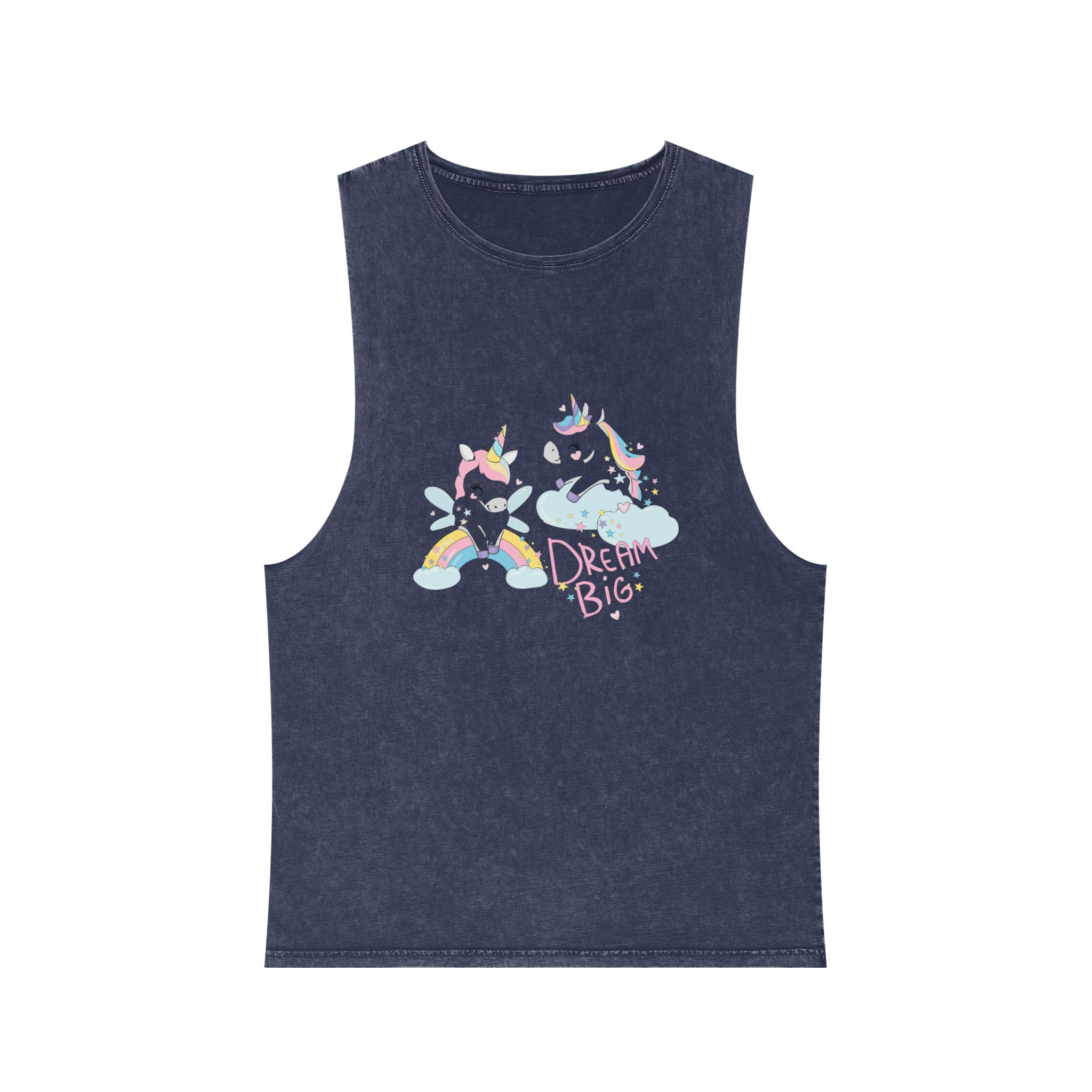 Cute Funny Unicorns Rainbow Beautiful Trend Baby Print Vector Illustration Dream Big Letters Unisex Stonewash Tank Top - Image 13