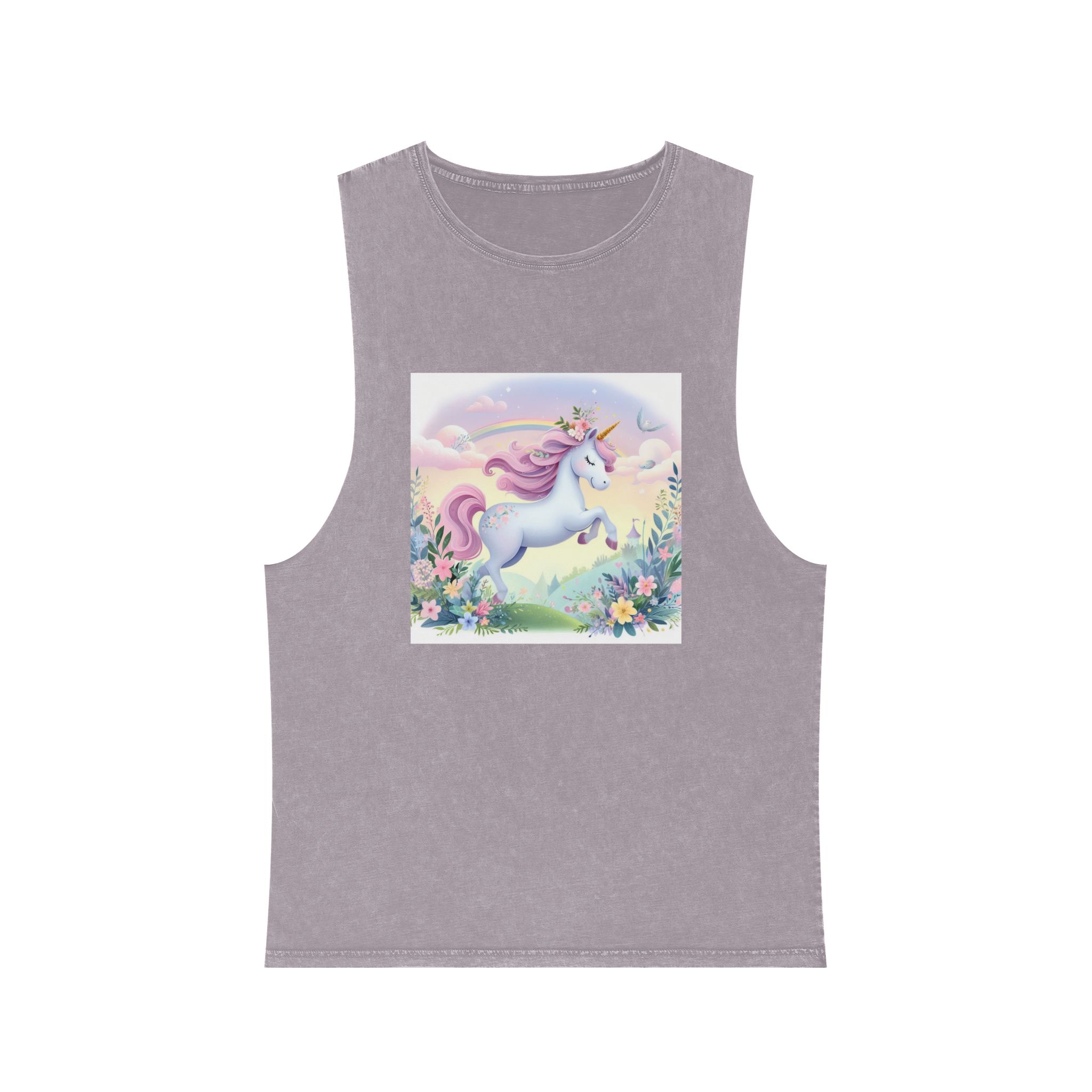 Beautiful Unicorn Running Magical Meadow Unicorn Background Images Whimsical Unicorn (11) Unisex Stonewash Tank Top - Image 17