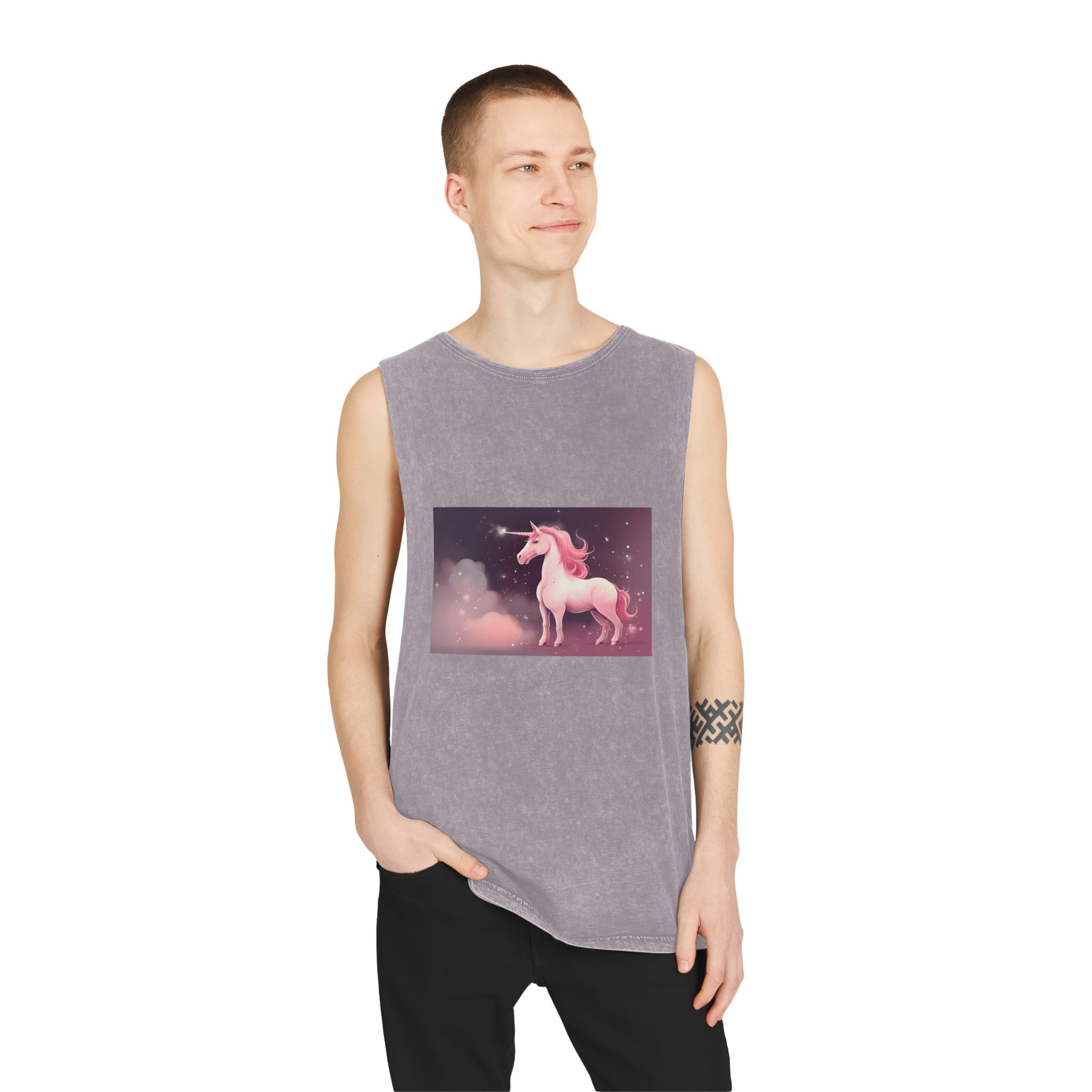 Pink Unicorn Fantastic Illustration Unisex Stonewash Tank Top - Image 19