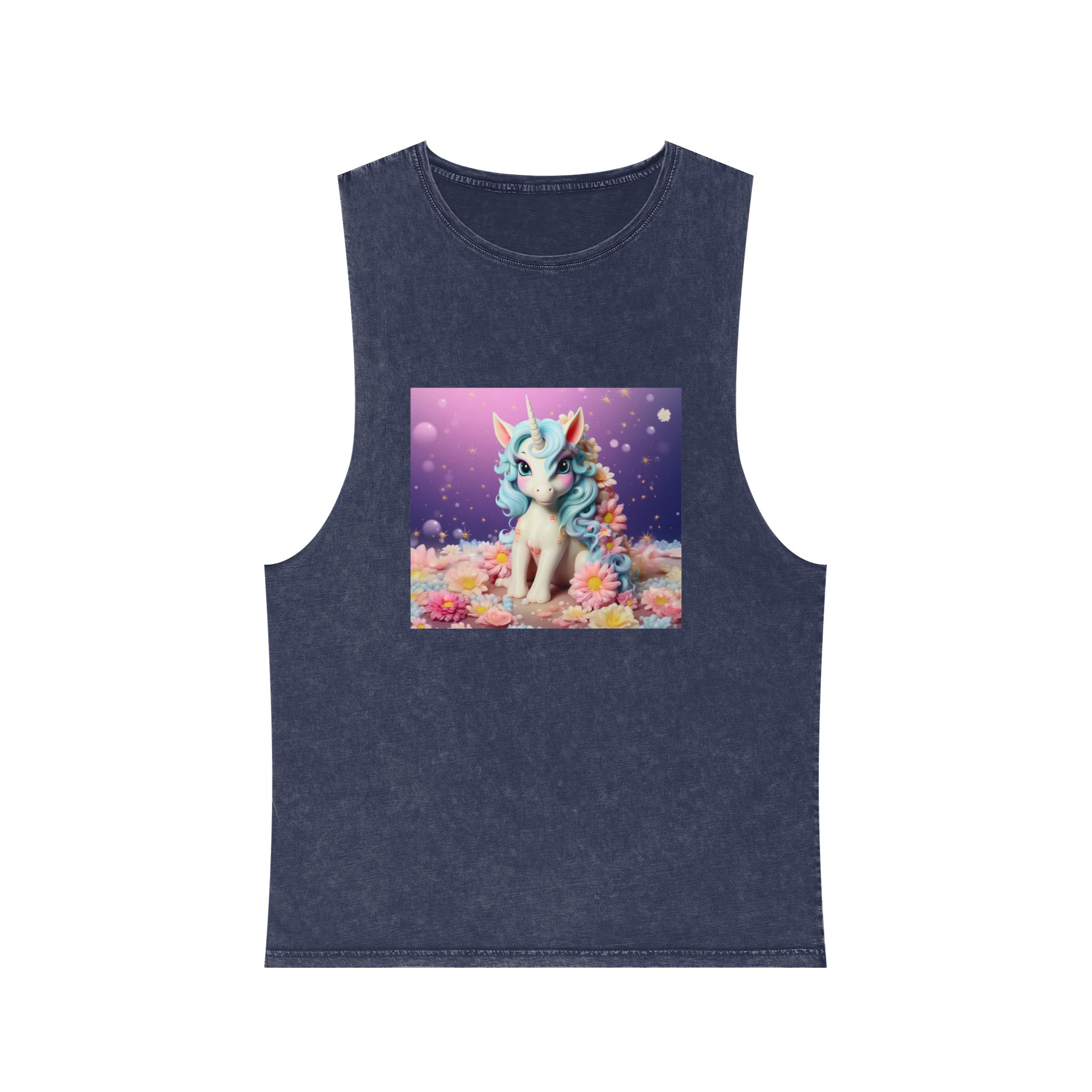 There Is White Unicorn With Blue Hair Flowers Table Generative Ai Unisex Stonewash Tank Top - Image 13