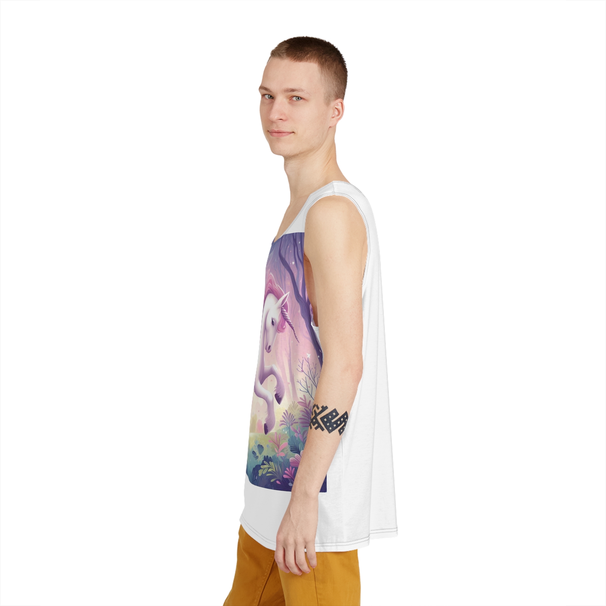 Beautiful Unicorn Running Magical Meadow Unicorn Background Images Whimsical Unicorn (25) Mens Tank Aop