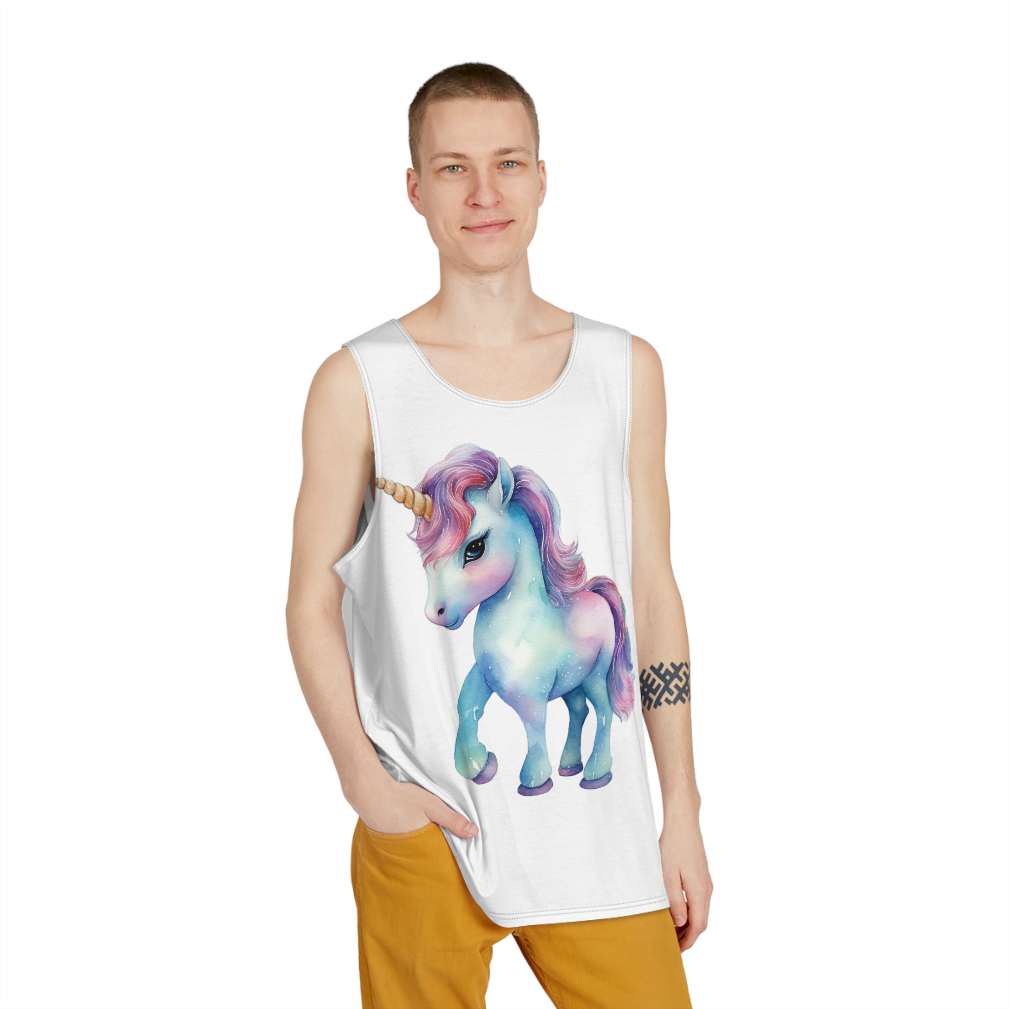 Unicorn With Colorful Mane Pink Mane Generative Ai Mens Tank Aop - Image 3